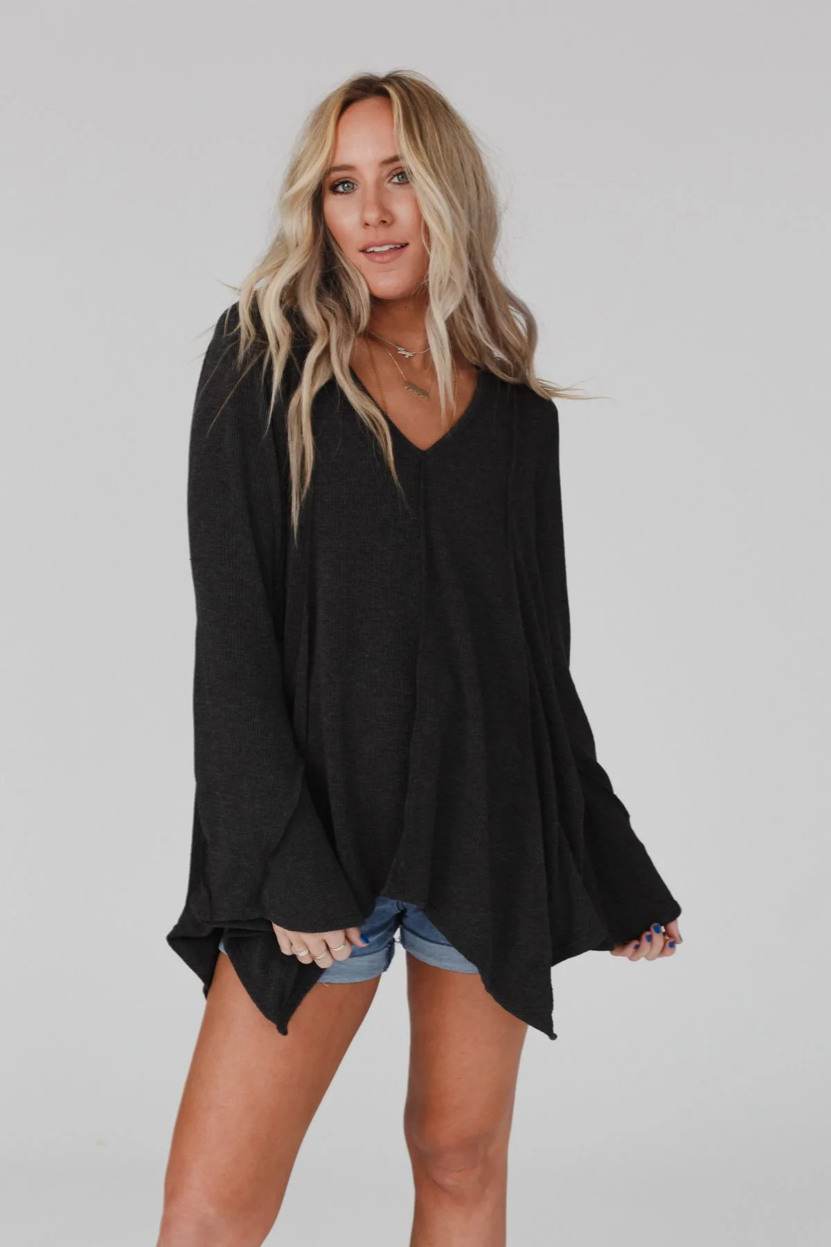 Golden Hour Long Bell Sleeve Top - Charcoal - Image 5