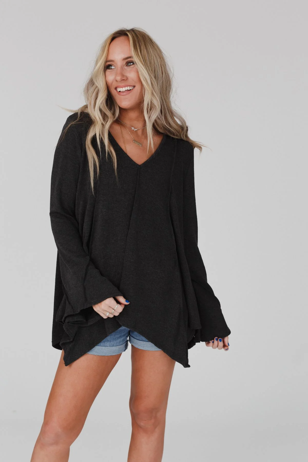 Golden Hour Long Bell Sleeve Top - Charcoal - Image 7