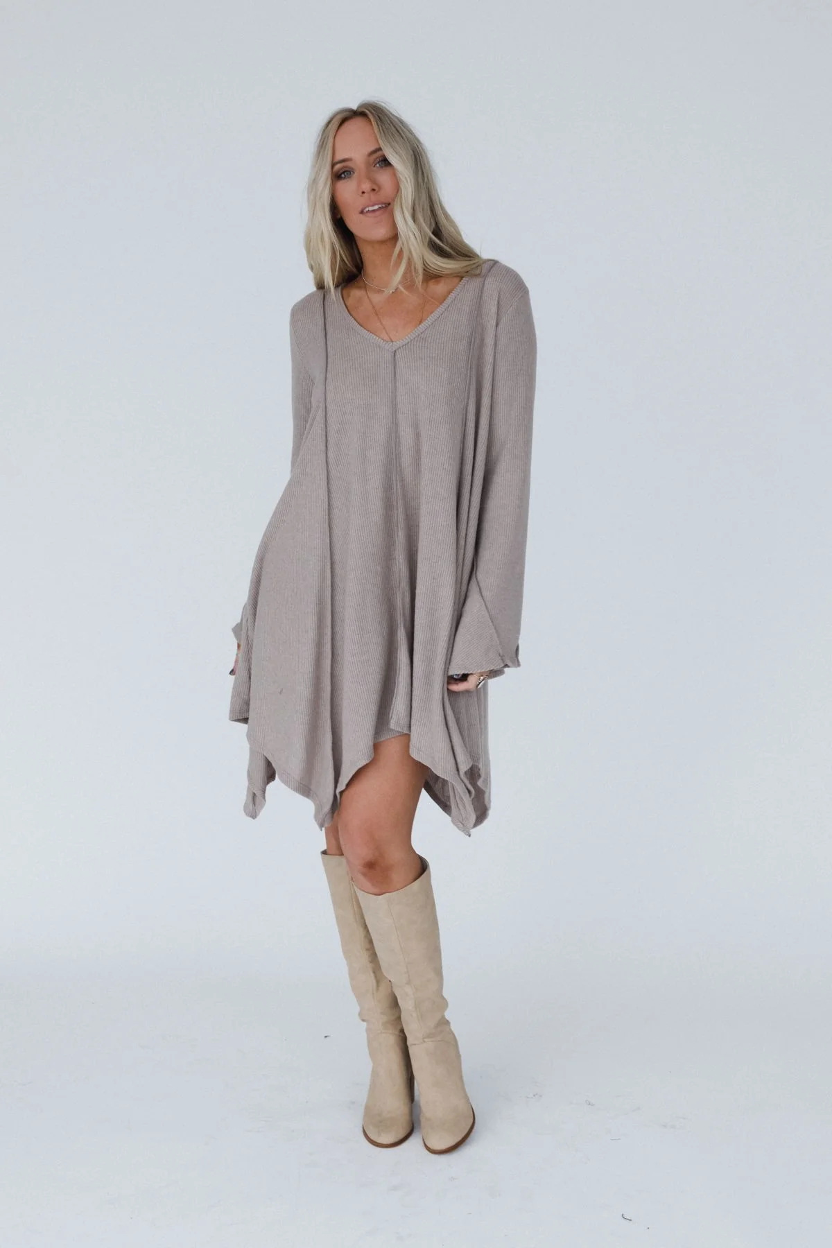 The Nest Golden Hour Long Bell Sleeve Tunic Dress - Latte - Image 5