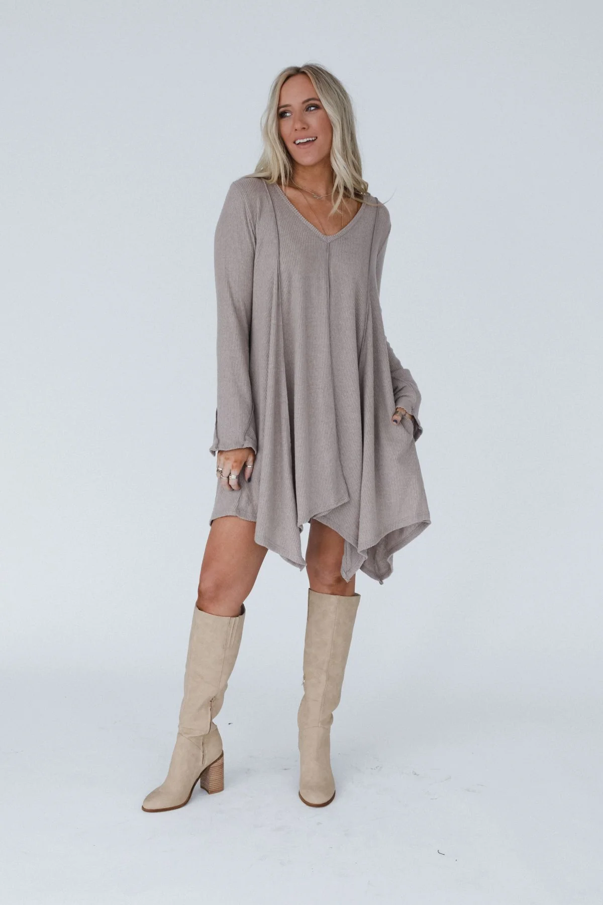 The Nest Golden Hour Long Bell Sleeve Tunic Dress - Latte - Image 6