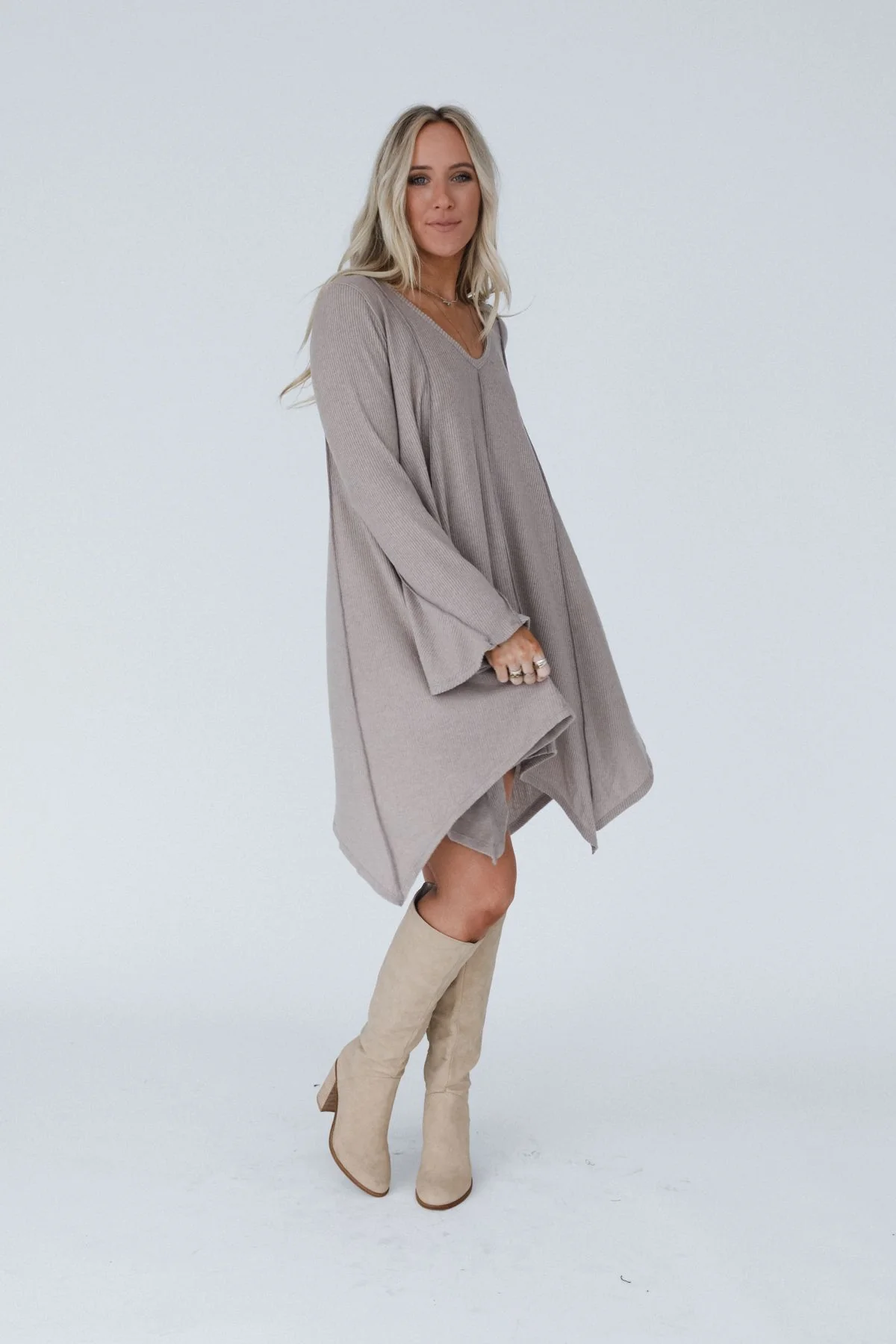 The Nest Golden Hour Long Bell Sleeve Tunic Dress - Latte - Image 7