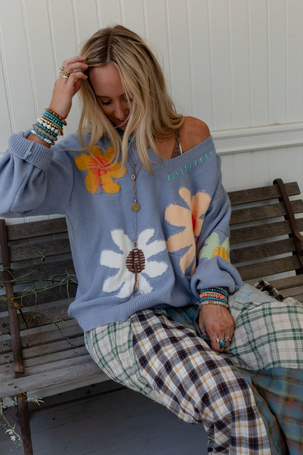 Good Mood Flower Print Sweater - Blue - Pre Order - Image 2
