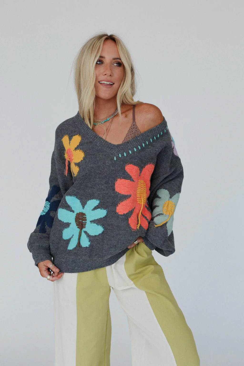 Good Mood Flower Print Sweater - Charcoal - Image 6
