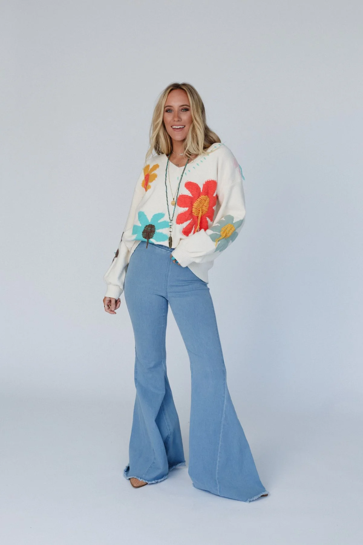 Good Mood Flower Print Sweater - Ivory - Image 2