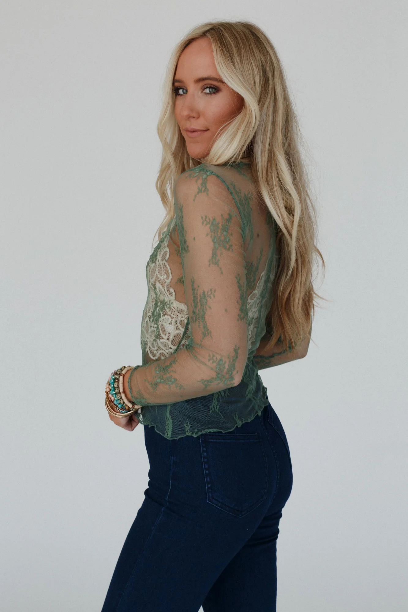 Graceful Lace Top - Sage - Image 3