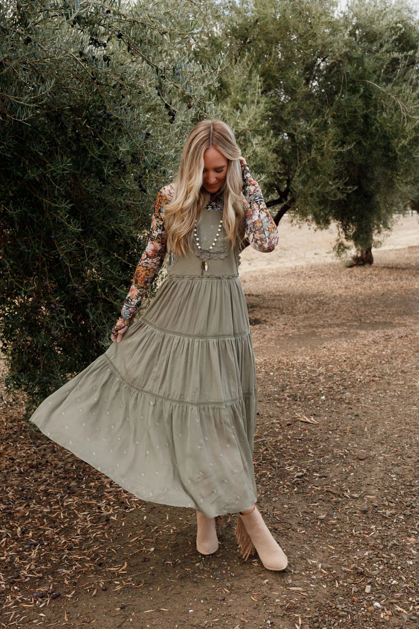 Green Paths Overall Dress - Olive - Image 2