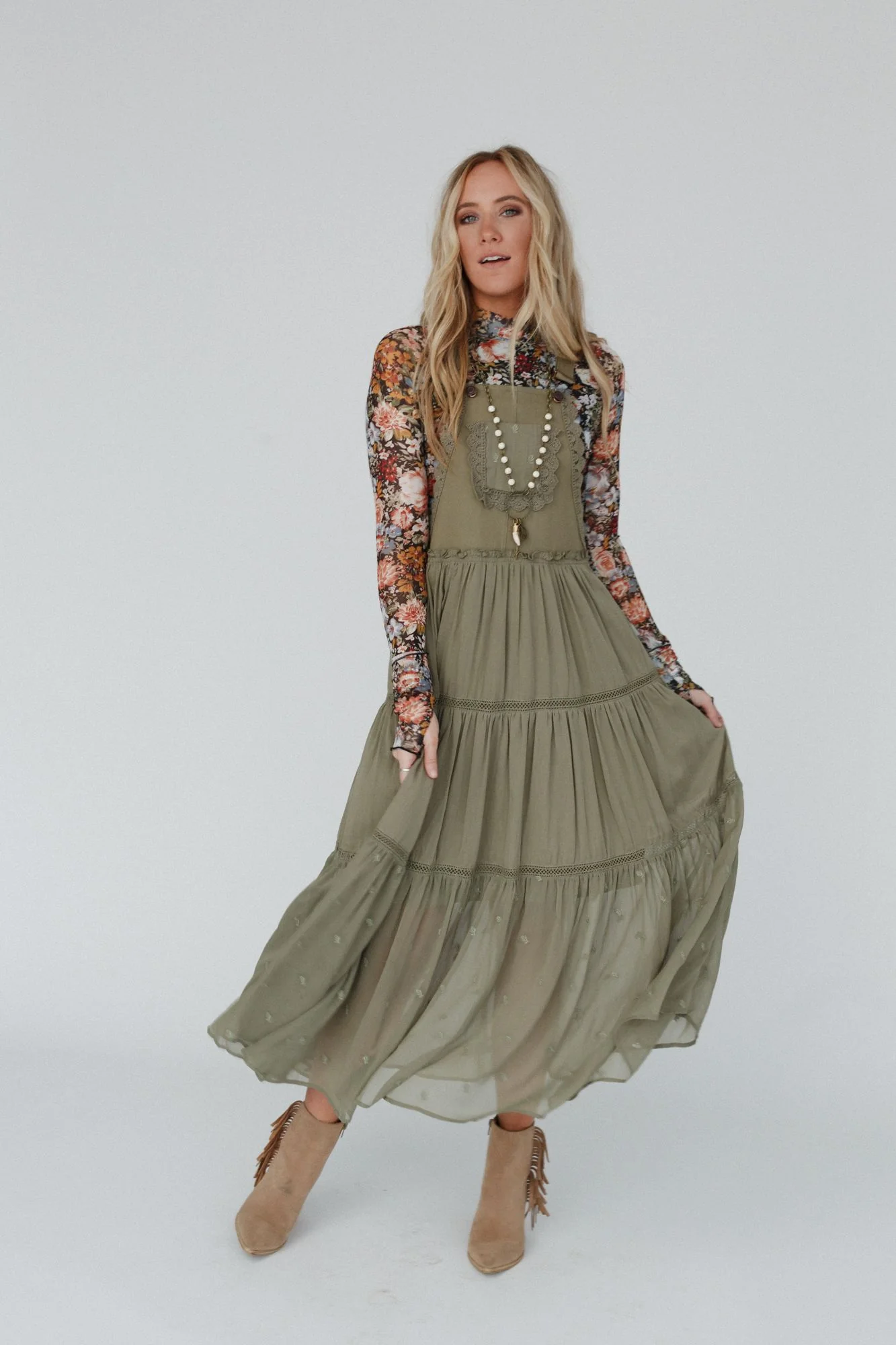 Green Paths Overall Dress - Olive - Image 4