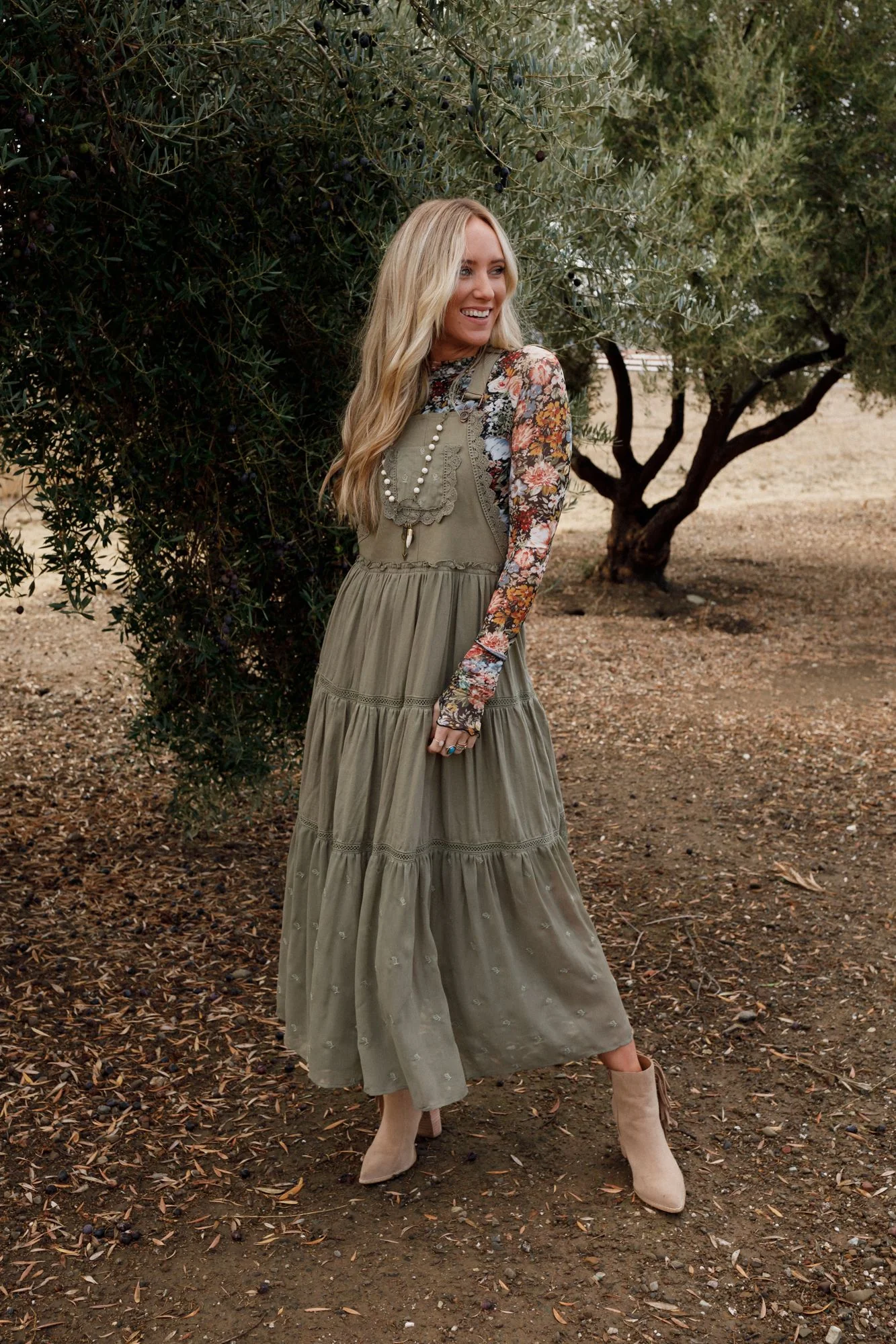 Green Paths Overall Dress - Olive - Image 8