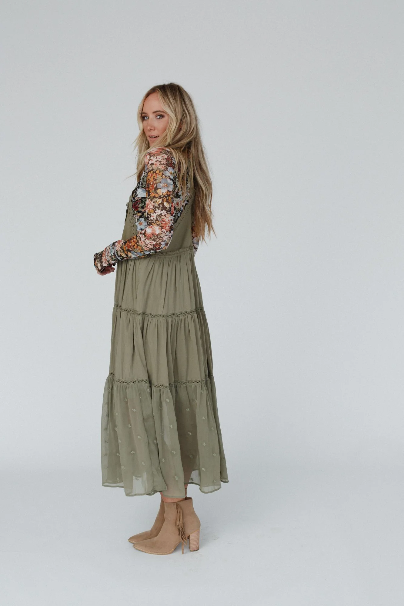 Green Paths Overall Dress - Olive - Image 9