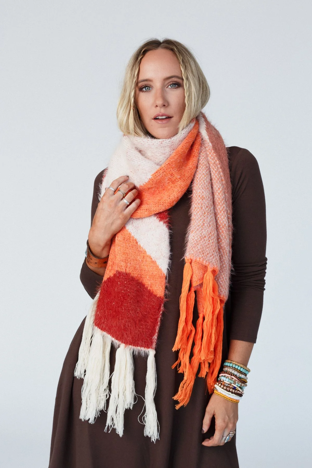 Groovy Swirl Tassel Scarf - Rust - Image 3