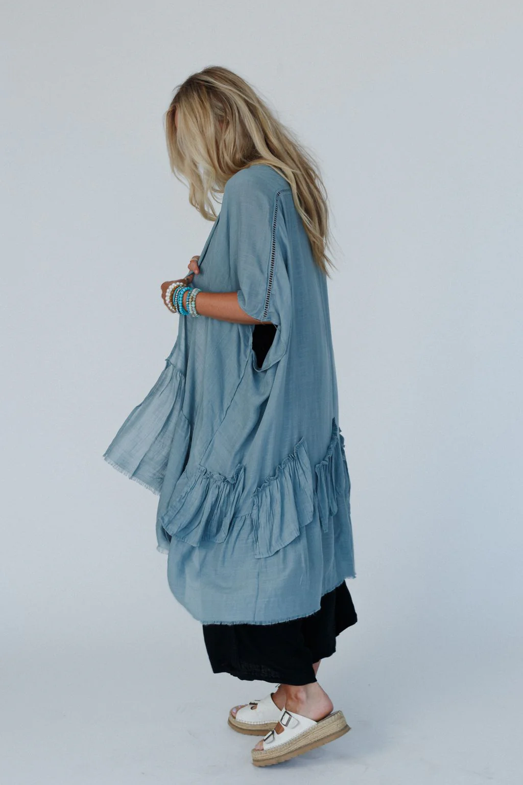 Gwen Ruffle Kimono - Blue Gray - Image 3