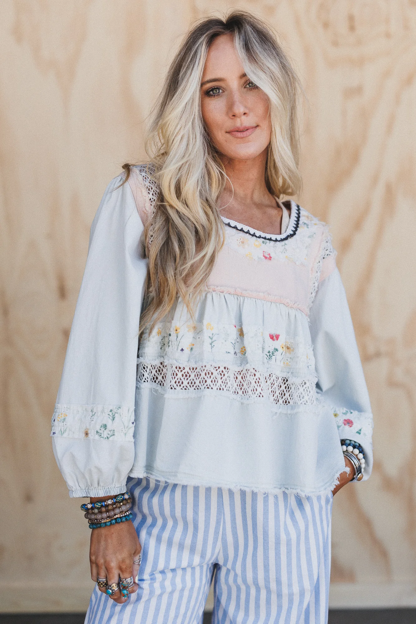 Harbor Breeze Crochet Detail Top - Denim - Image 4