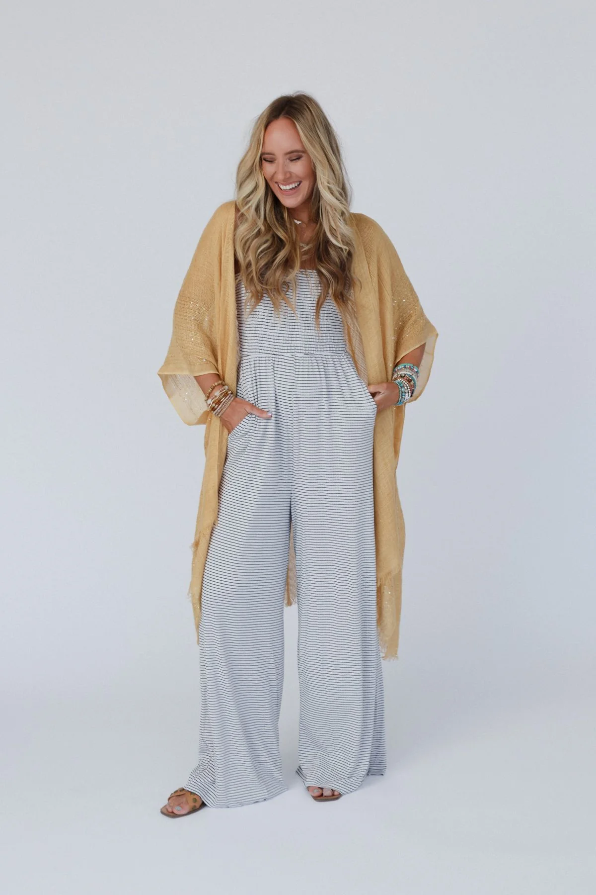 Mikka Sequin Frayed Trim Kimono - Mustard - Image 8