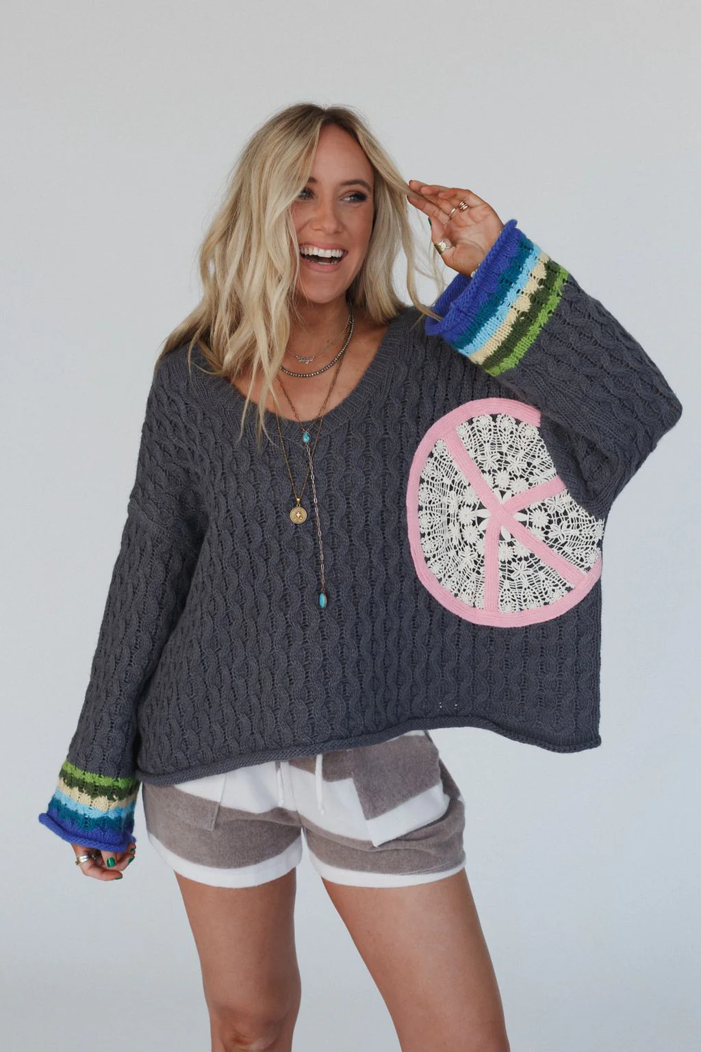 Harmony Peace Patch Sweater - Charcoal - Image 3
