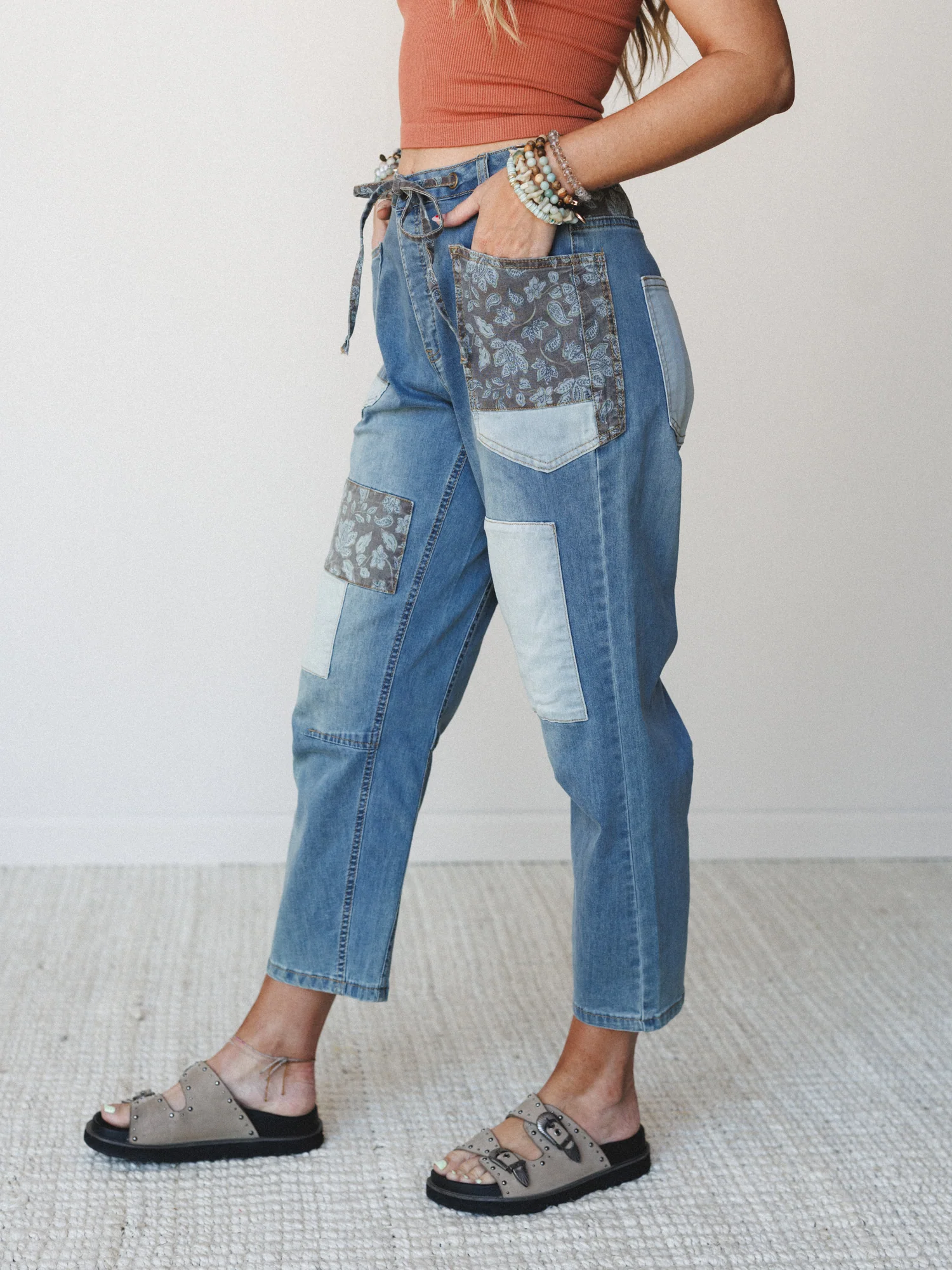 Hazel Patchwork Jeans - Washed Denim - Image 3