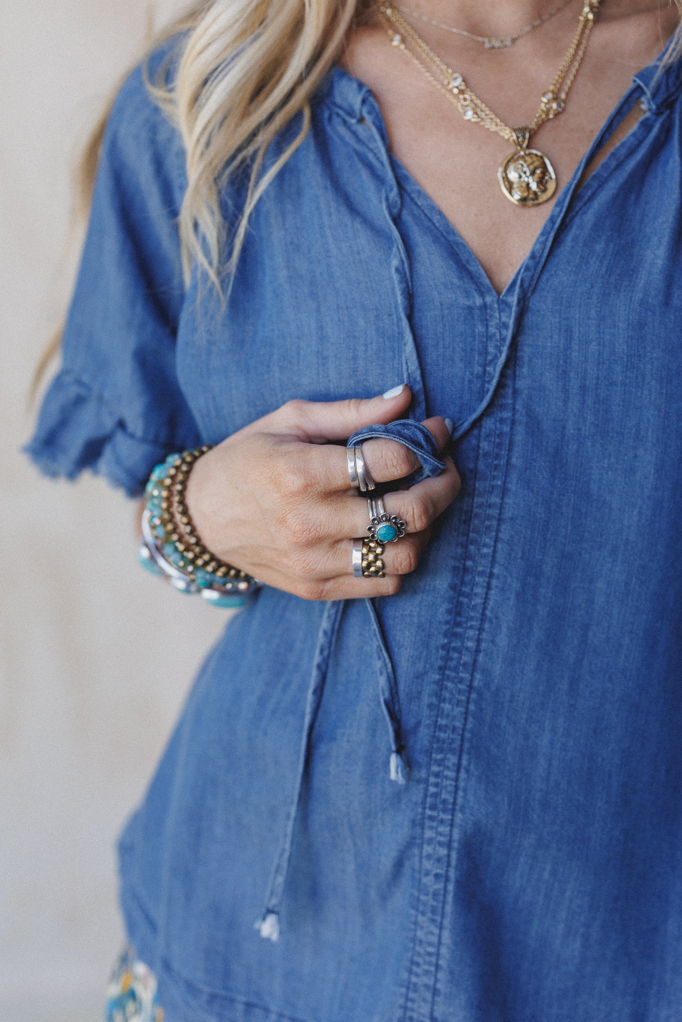 Hearts Aligned Ruffled Sleeve Top - Dark Denim - Image 4