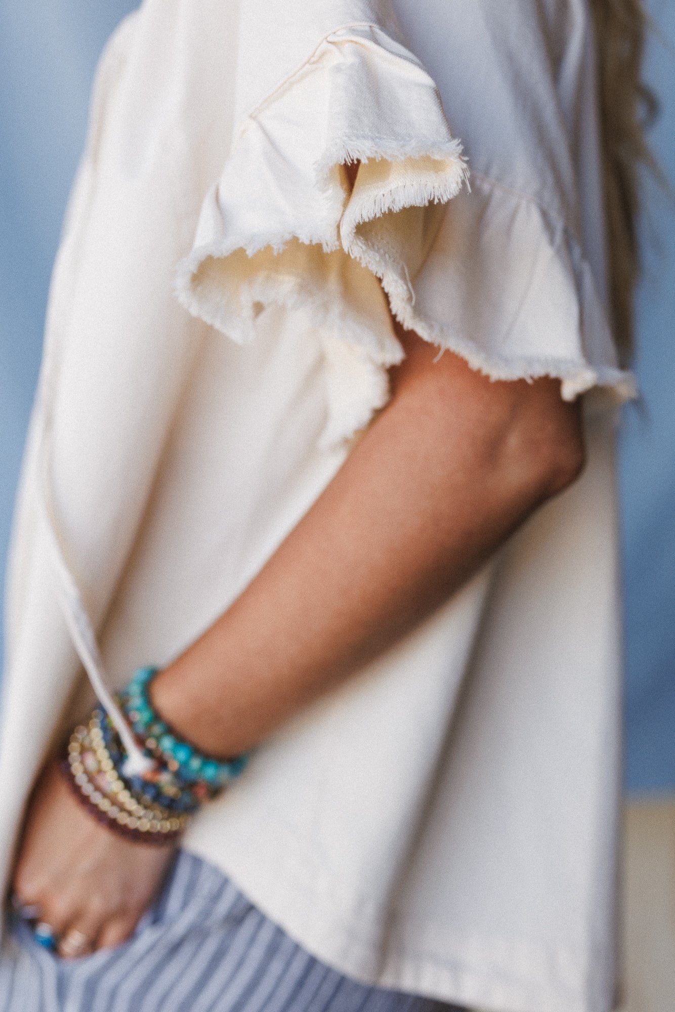 Hearts Aligned Ruffled Sleeve Top - Natural - Image 3