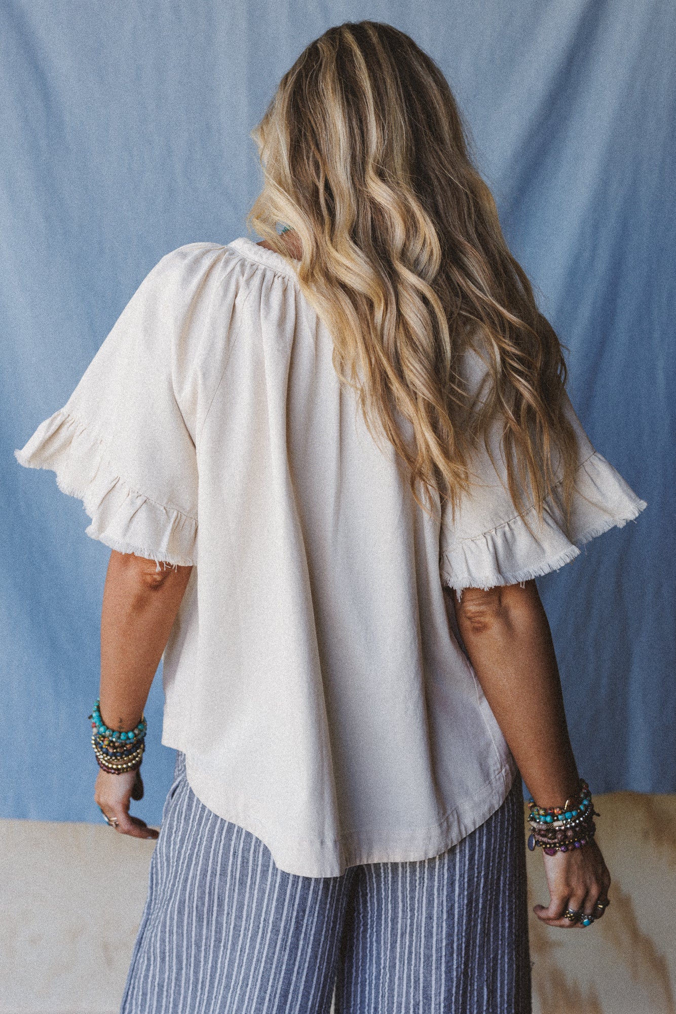 Hearts Aligned Ruffled Sleeve Top - Natural - Image 5
