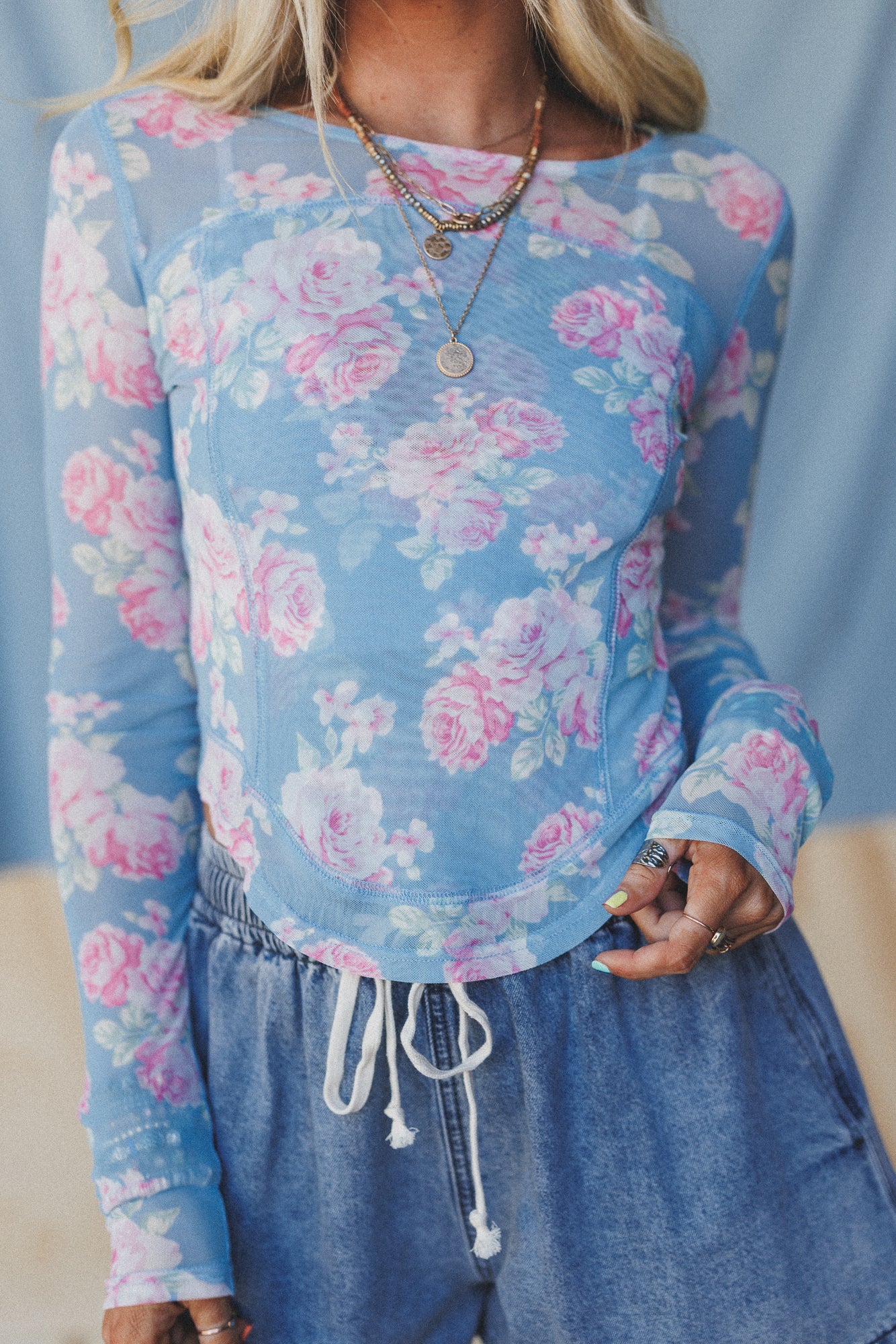 Heidi Floral Mesh Top - Blue - Image 2