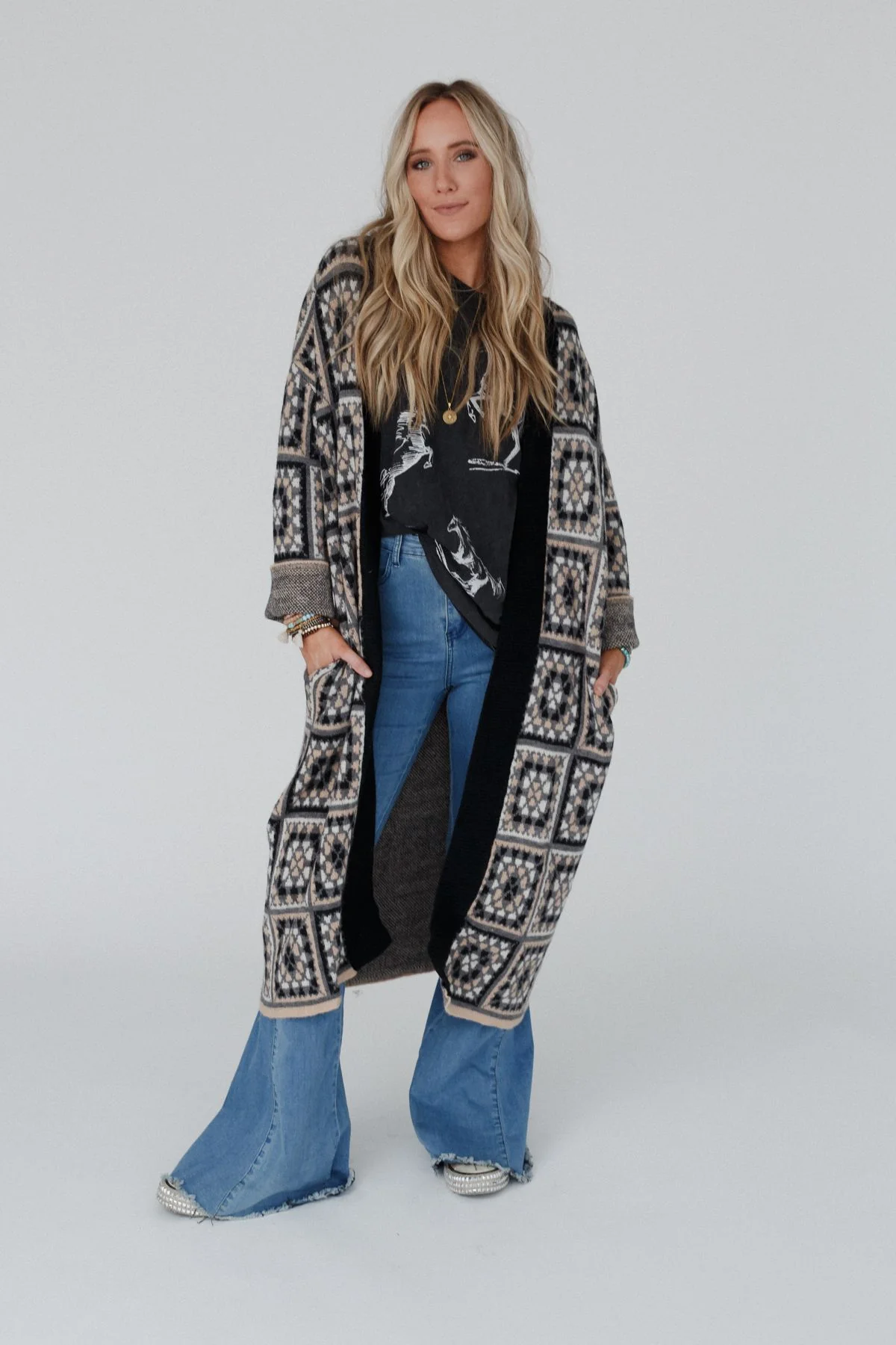 Heirloom Blooms Duster Cardigan - Black - Image 3