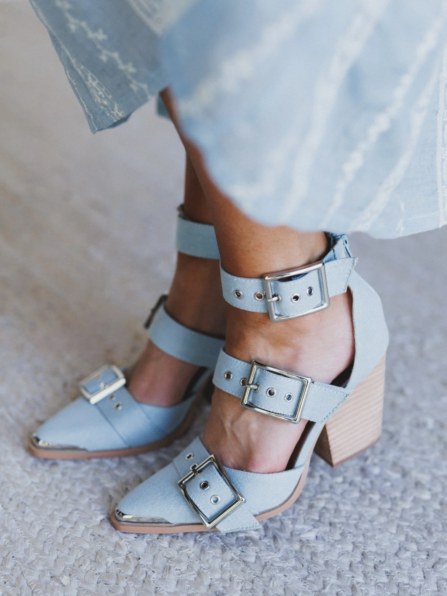 Hendrix Buckle Bootie - Light Denim - Image 2