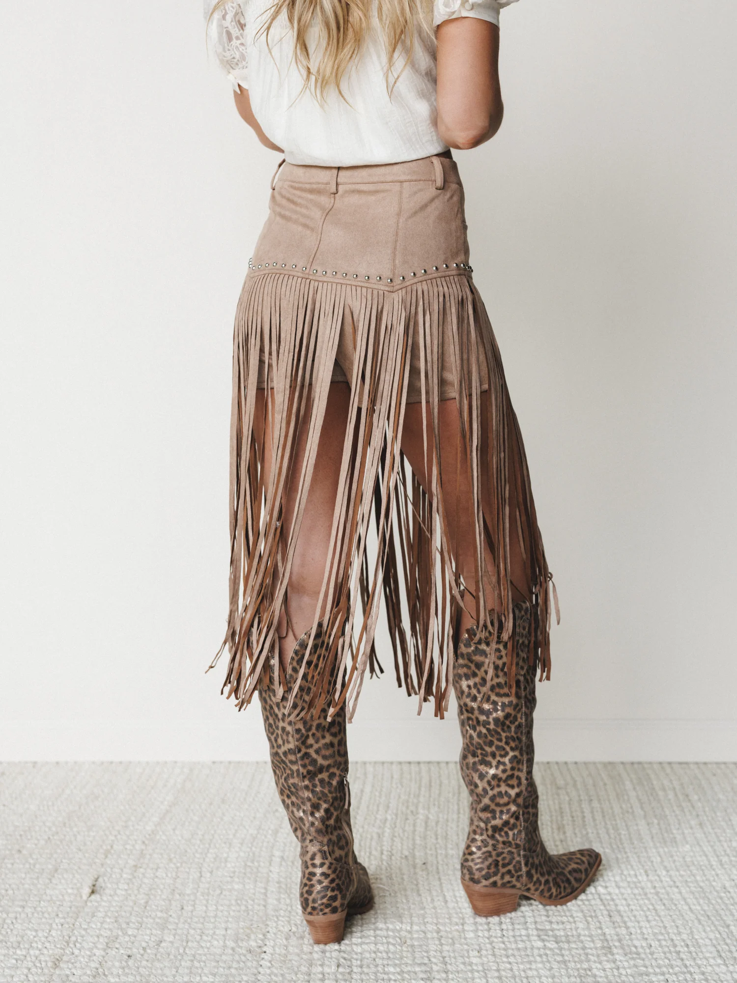 Here for a Good Time Fringe Shorts - Tan - Image 5