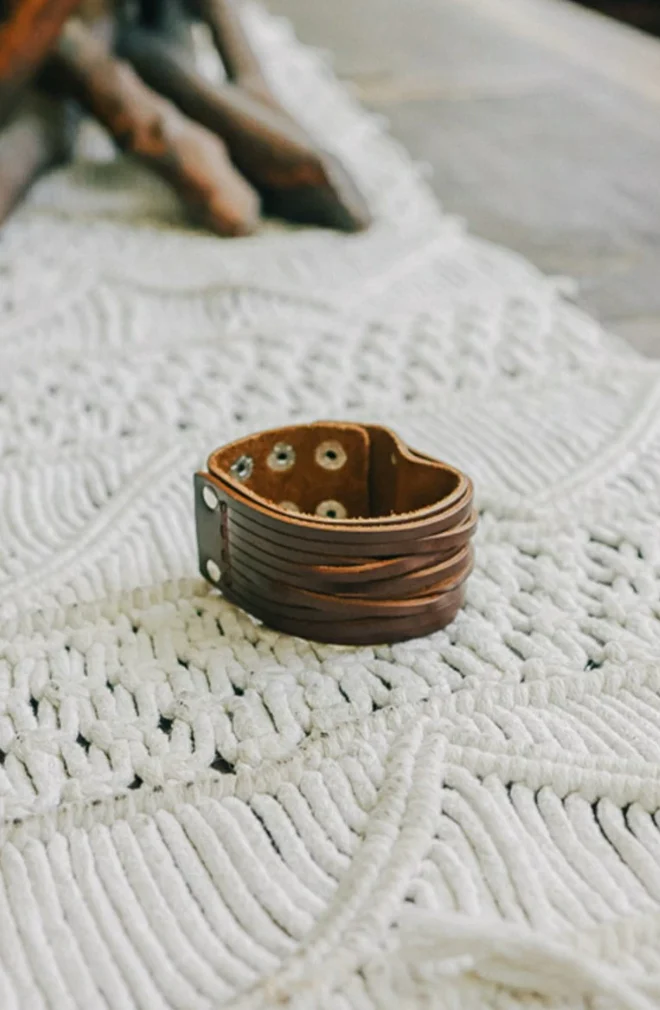 Hey Honey Leather Cuff - Brown - Image 3