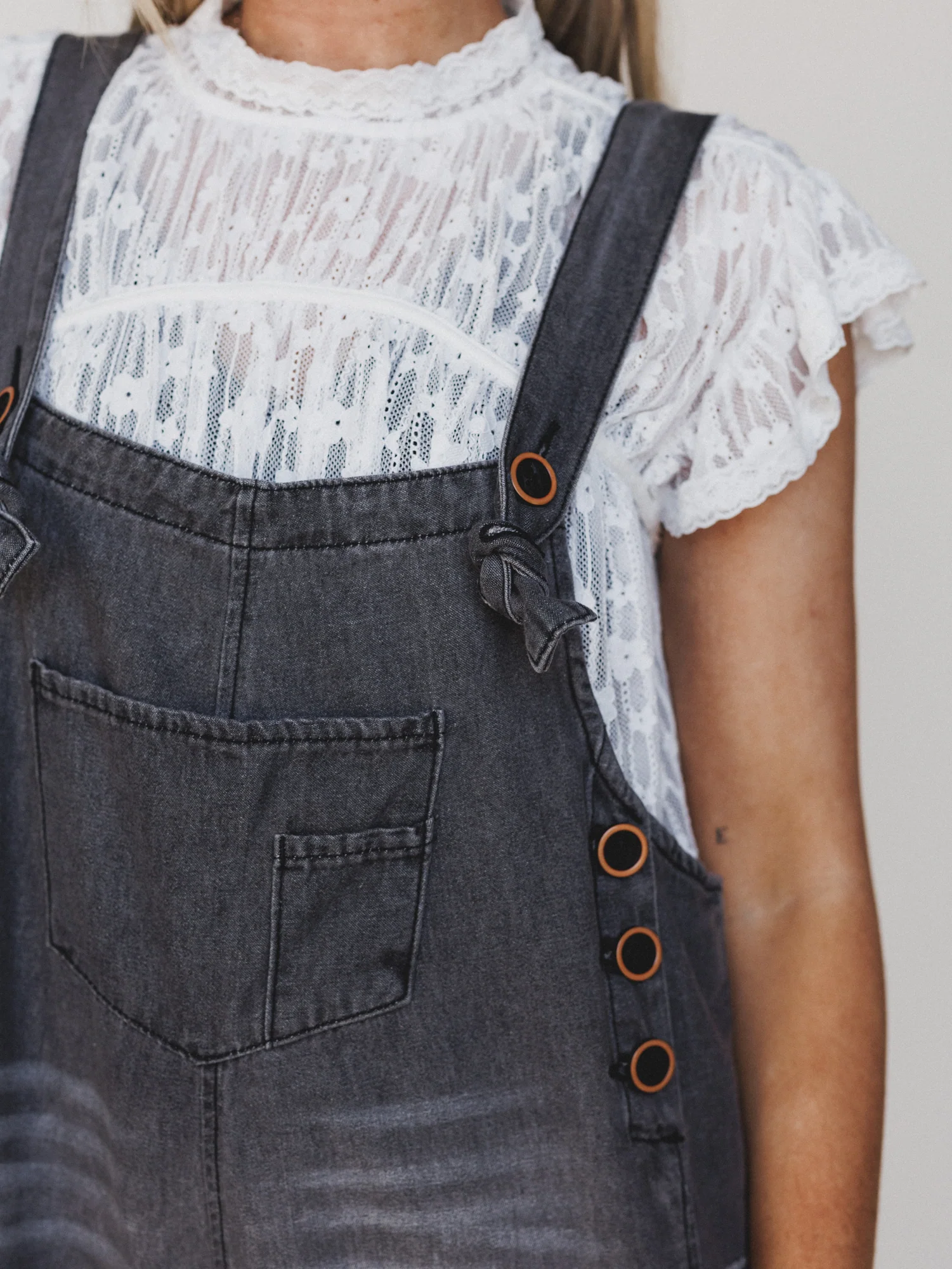 High Hopes Slouchy Denim Overalls - Black Bandana - Image 3