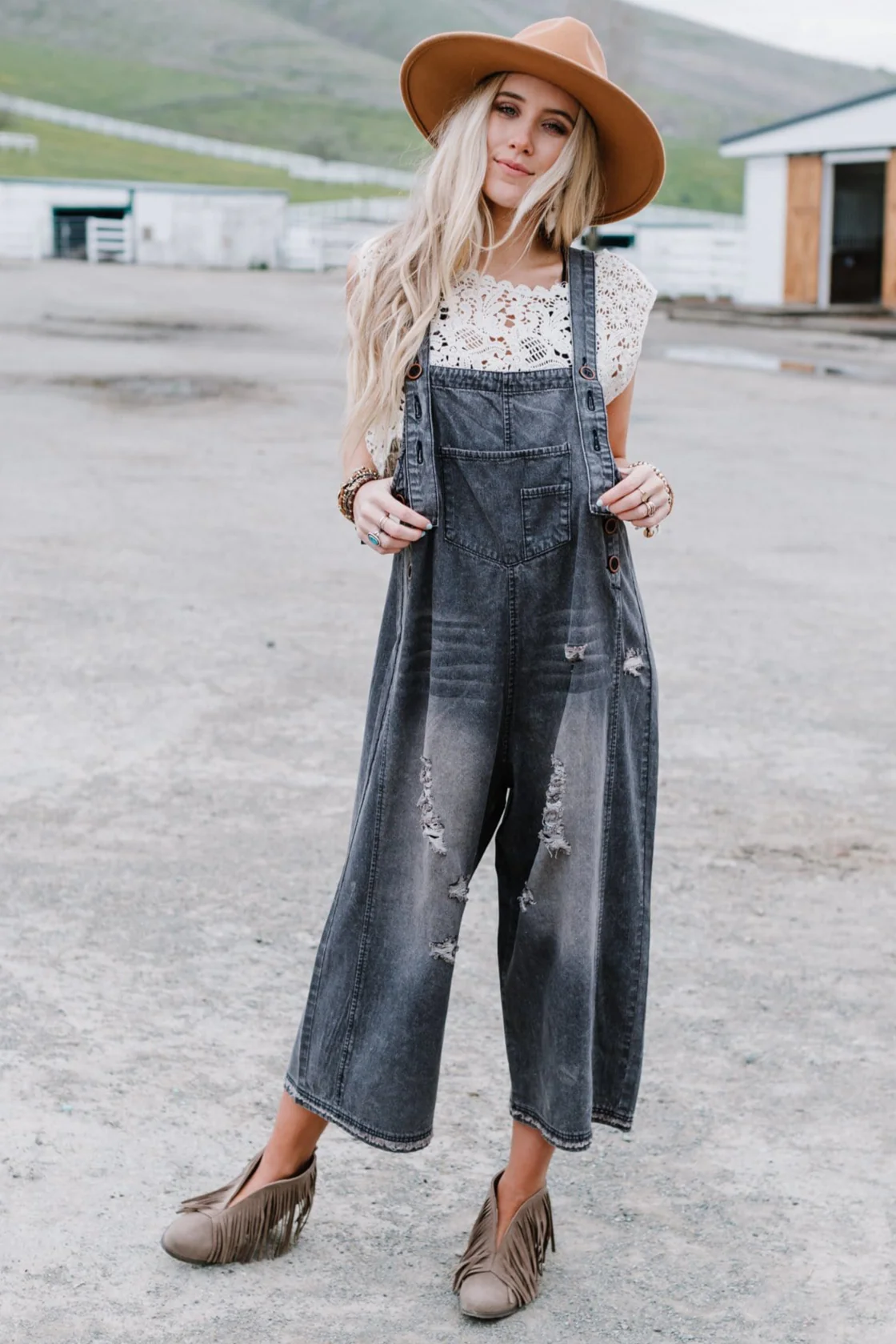 High Hopes Slouchy Denim Overalls - Black - Image 3