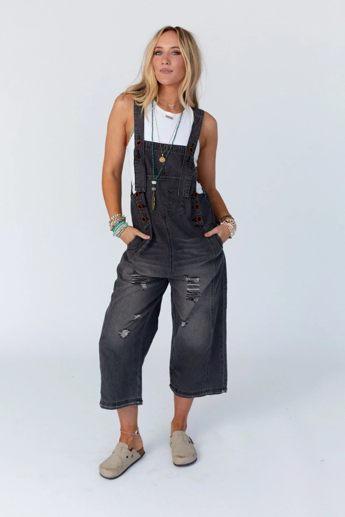 High Hopes Slouchy Pocket Denim Overalls - Black Pockets - Image 8