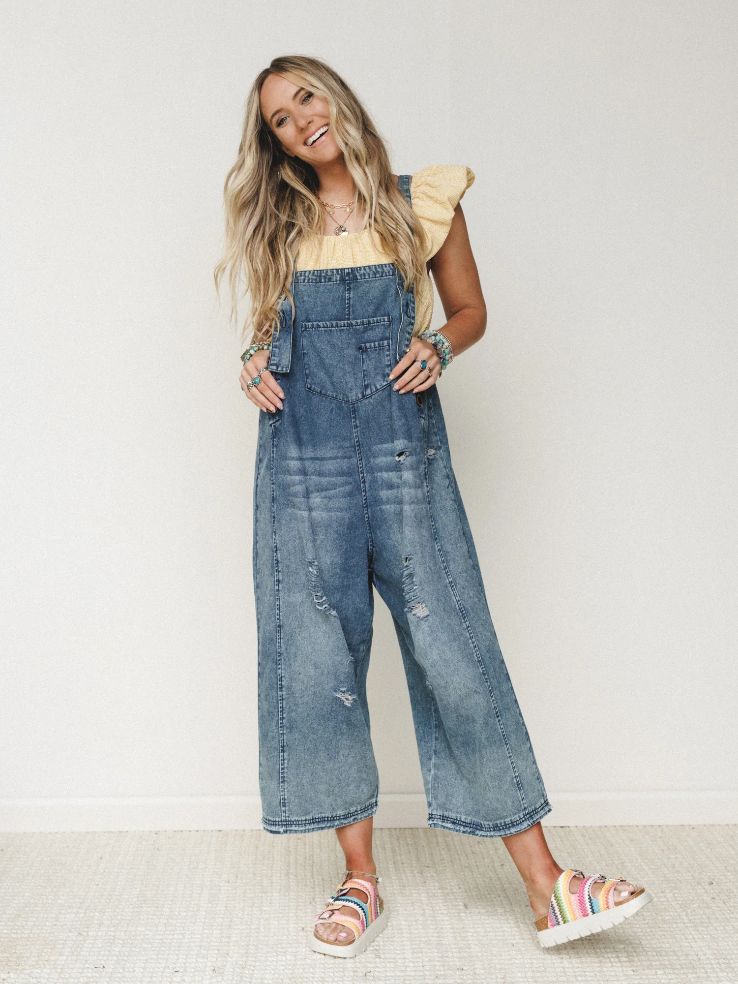 High Hopes Slouchy Denim Overalls - Blue - Image 3