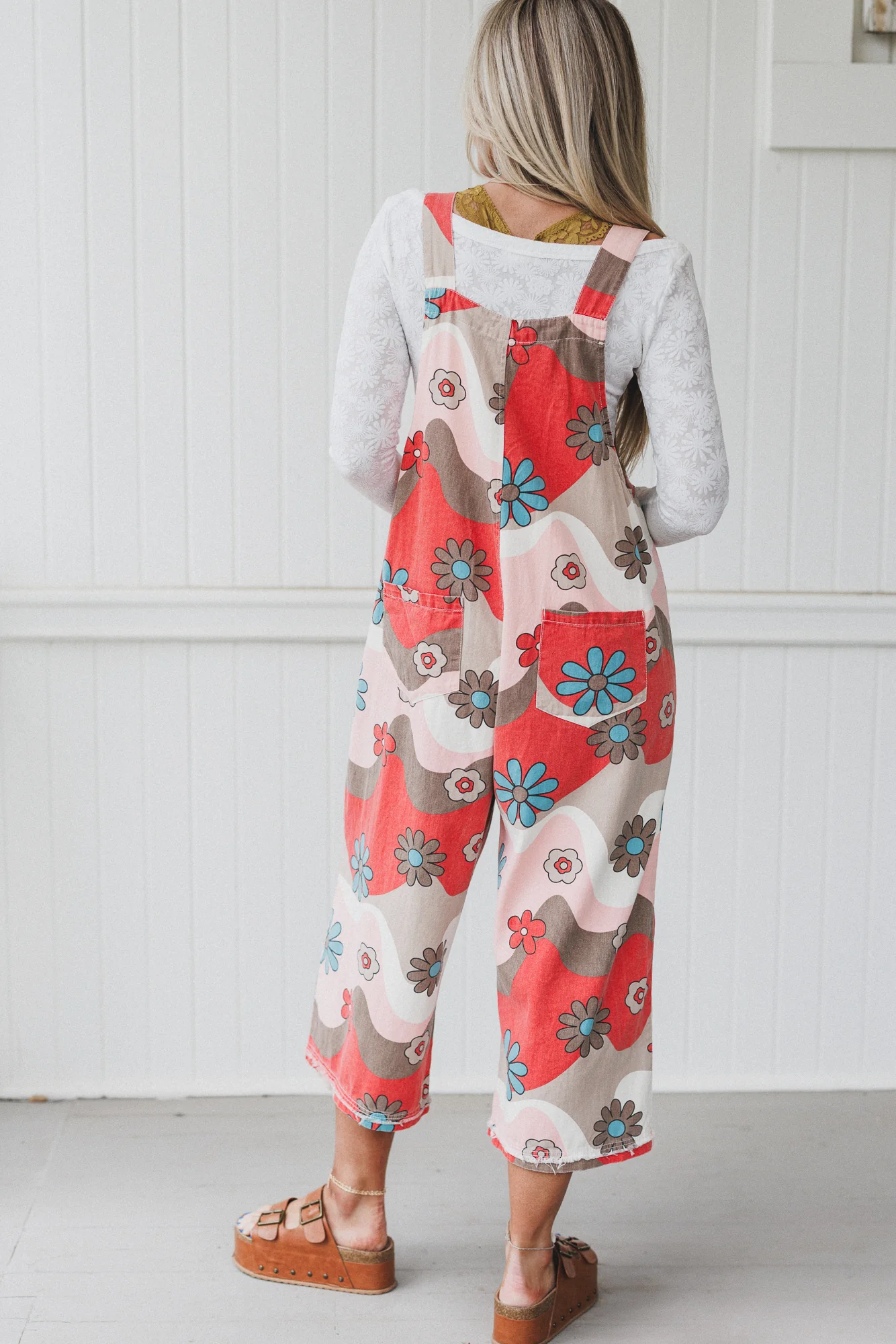 High Hopes Slouchy Denim Overalls - Mocha Flower - Image 5