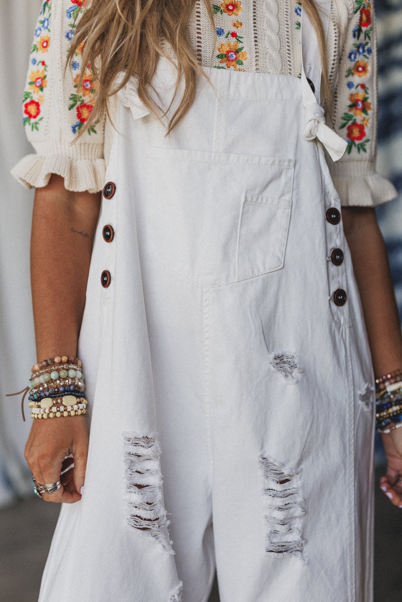 High Hopes Slouchy Denim Overalls - Off White - Image 3