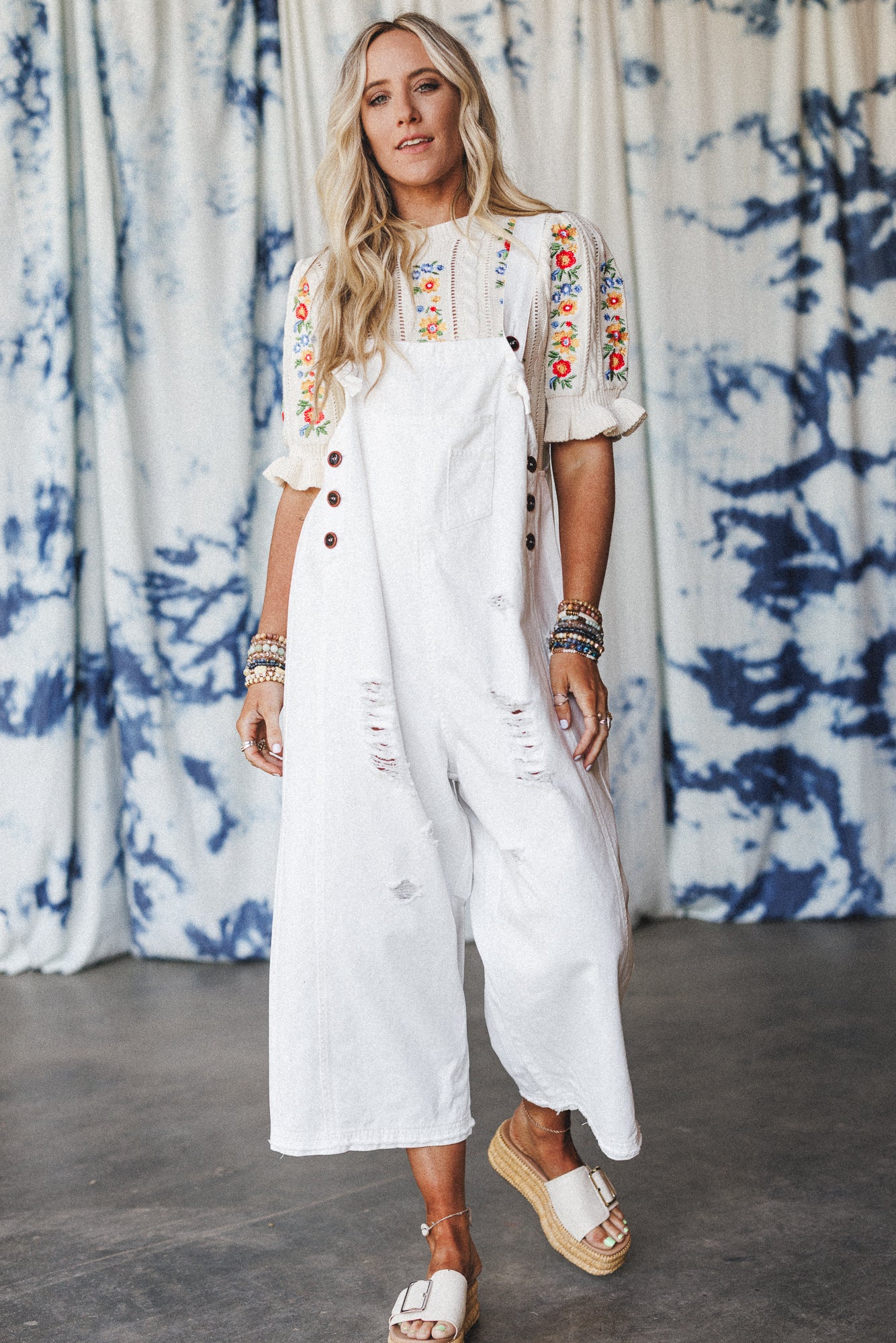 High Hopes Slouchy Denim Overalls - Off White - Image 4