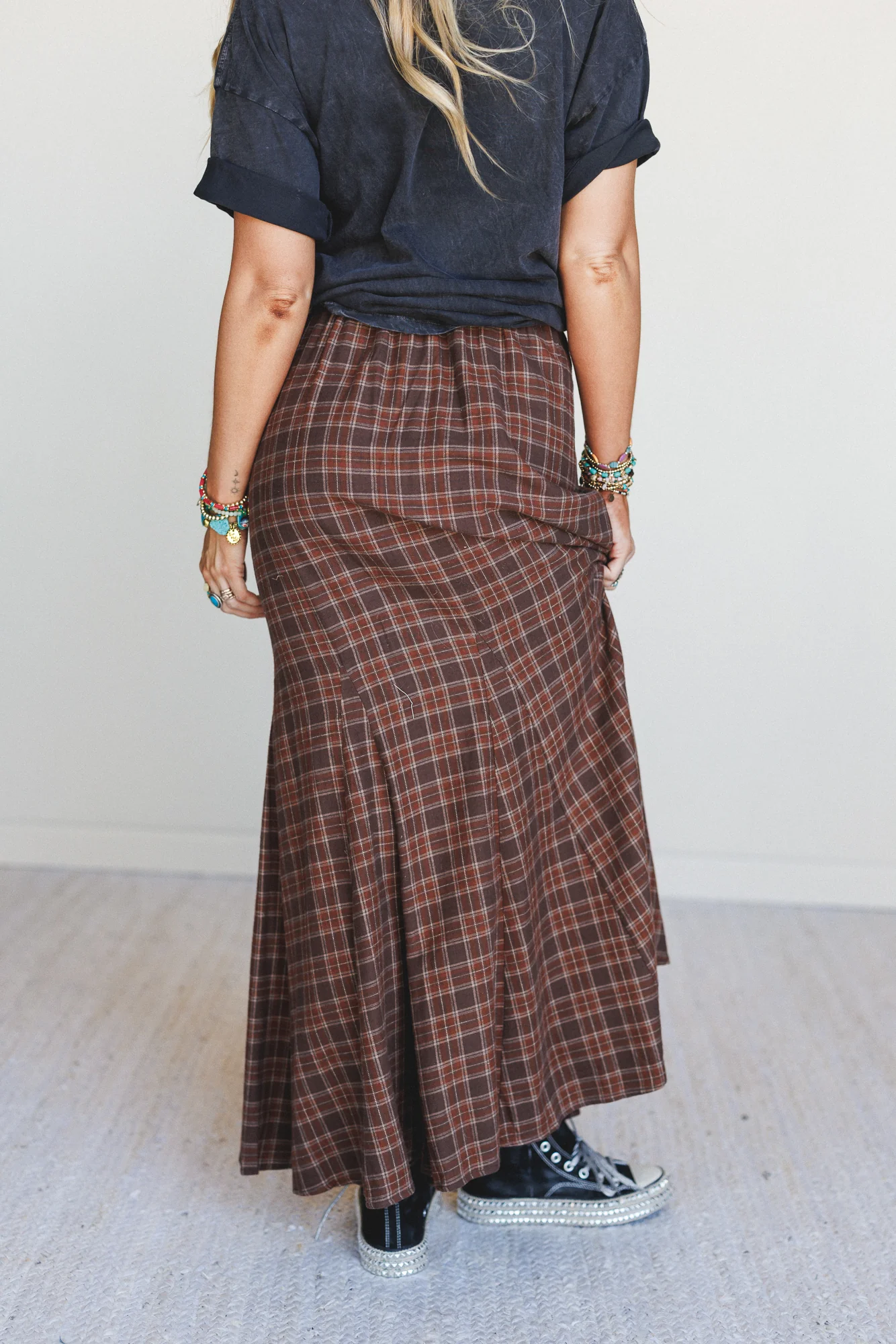 High Plains Plaid Maxi Skirt - Brown - Image 5