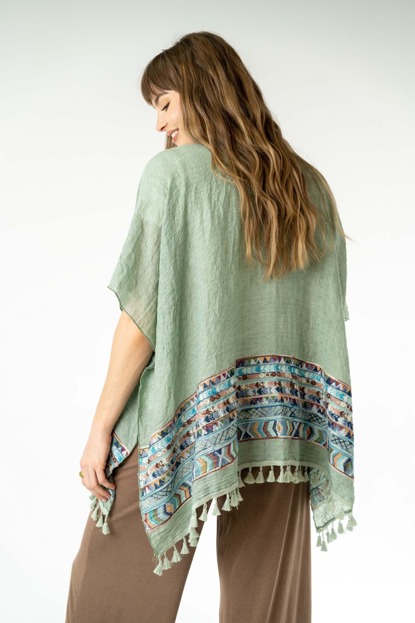 Fallon Embroidered Sleeve Kimono - Sage - Image 4