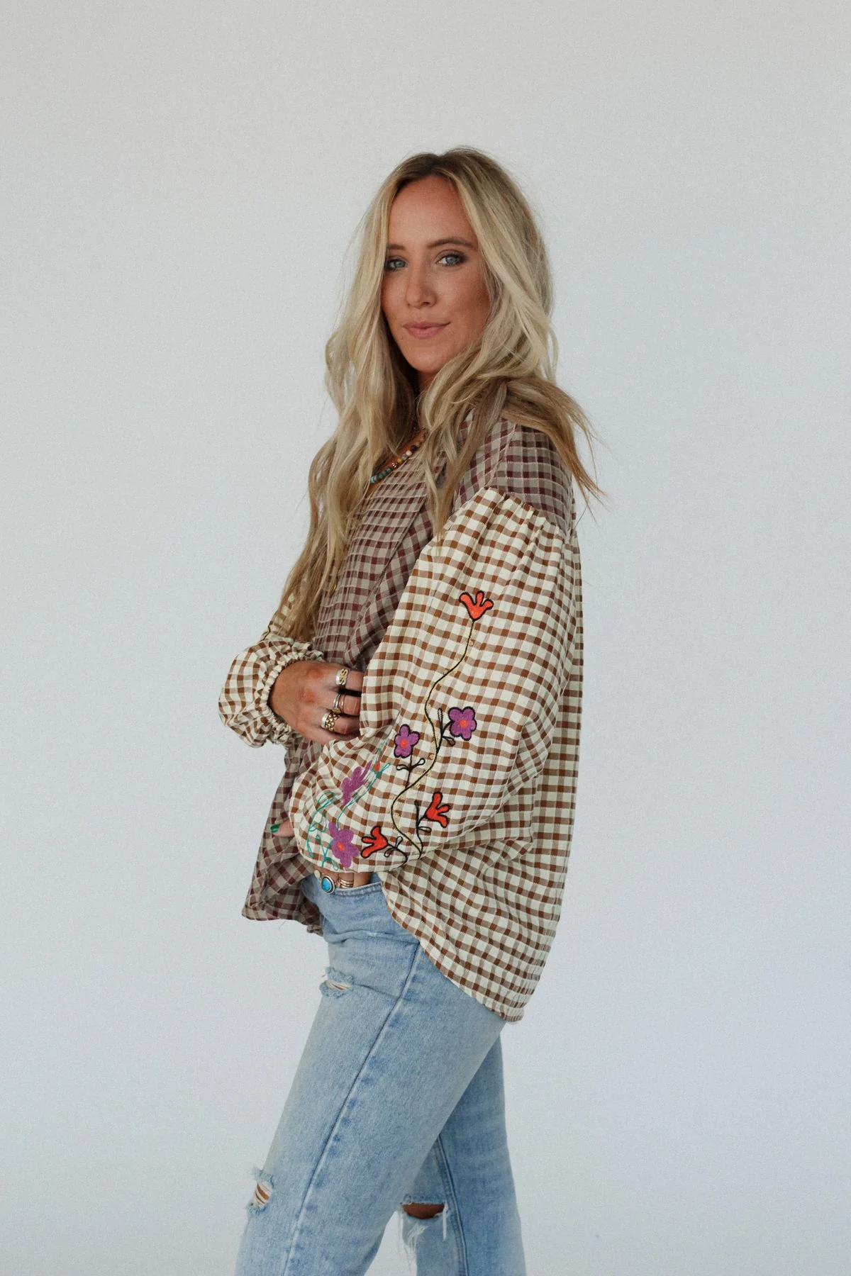 Homestead Plaid Floral Top - Mushroom - Pre Order - Image 2