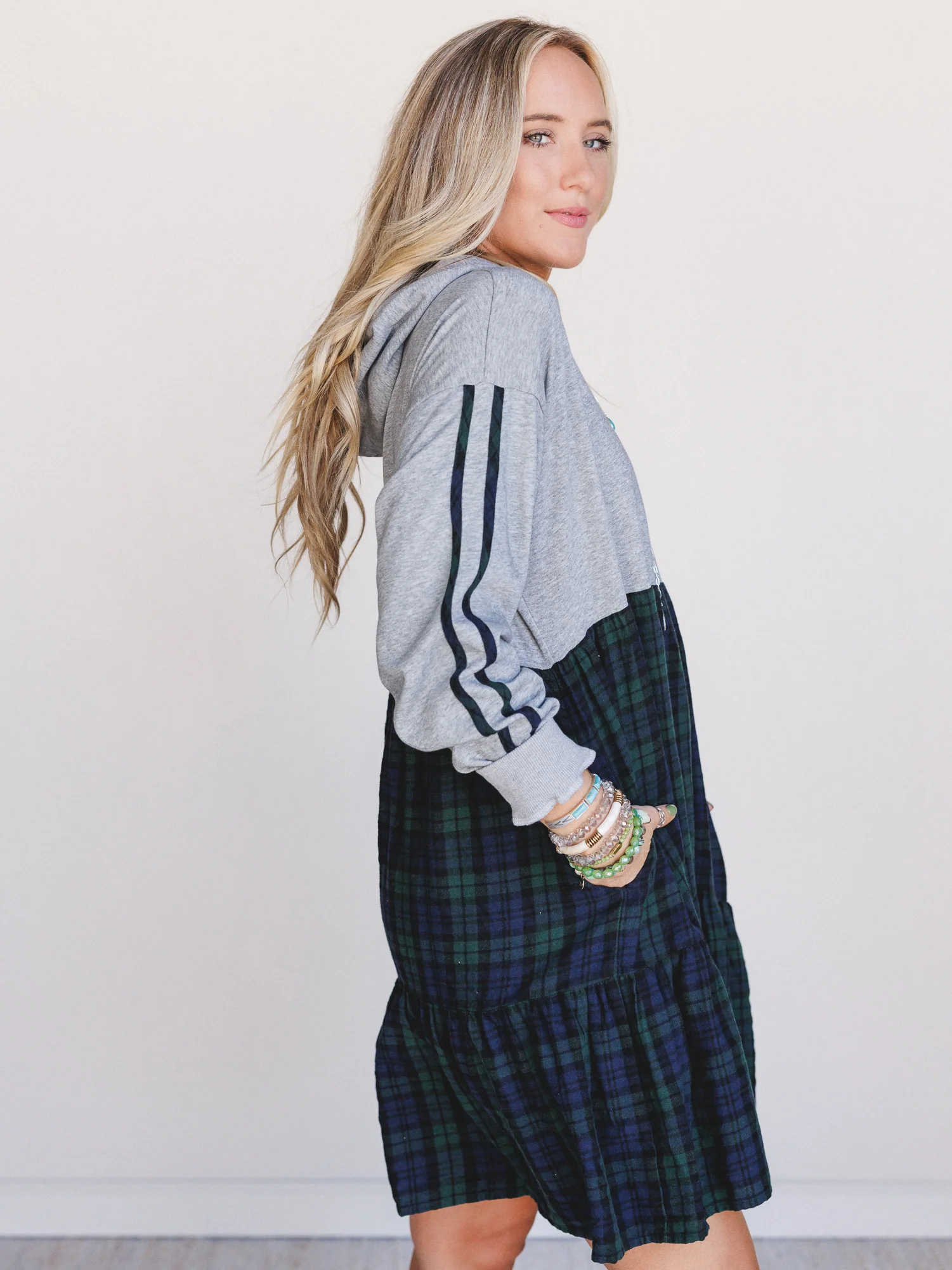 Honor Roll Plaid Mix Dress - Heather Grey - Image 2
