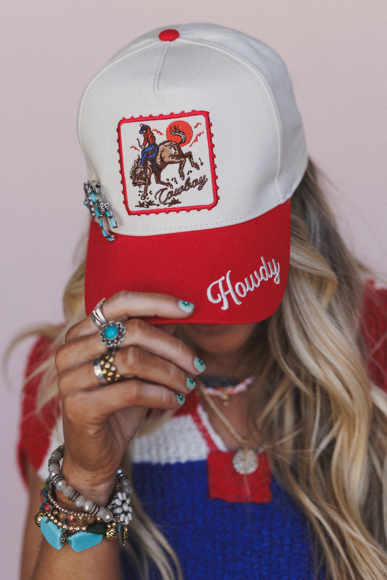 Howdy Cowboy Two Tone Hat - Red - Image 5