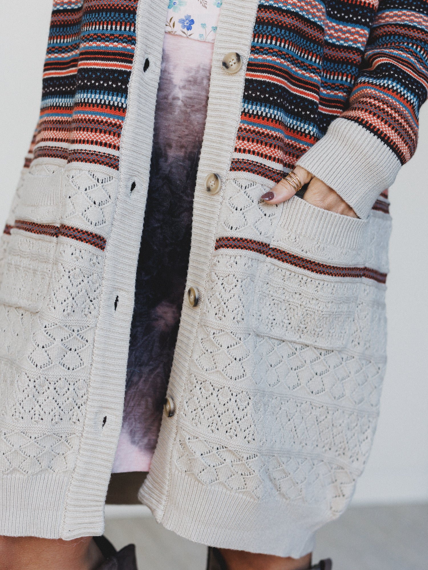 In The Seams Long Cardigan - Light Beige - Image 3