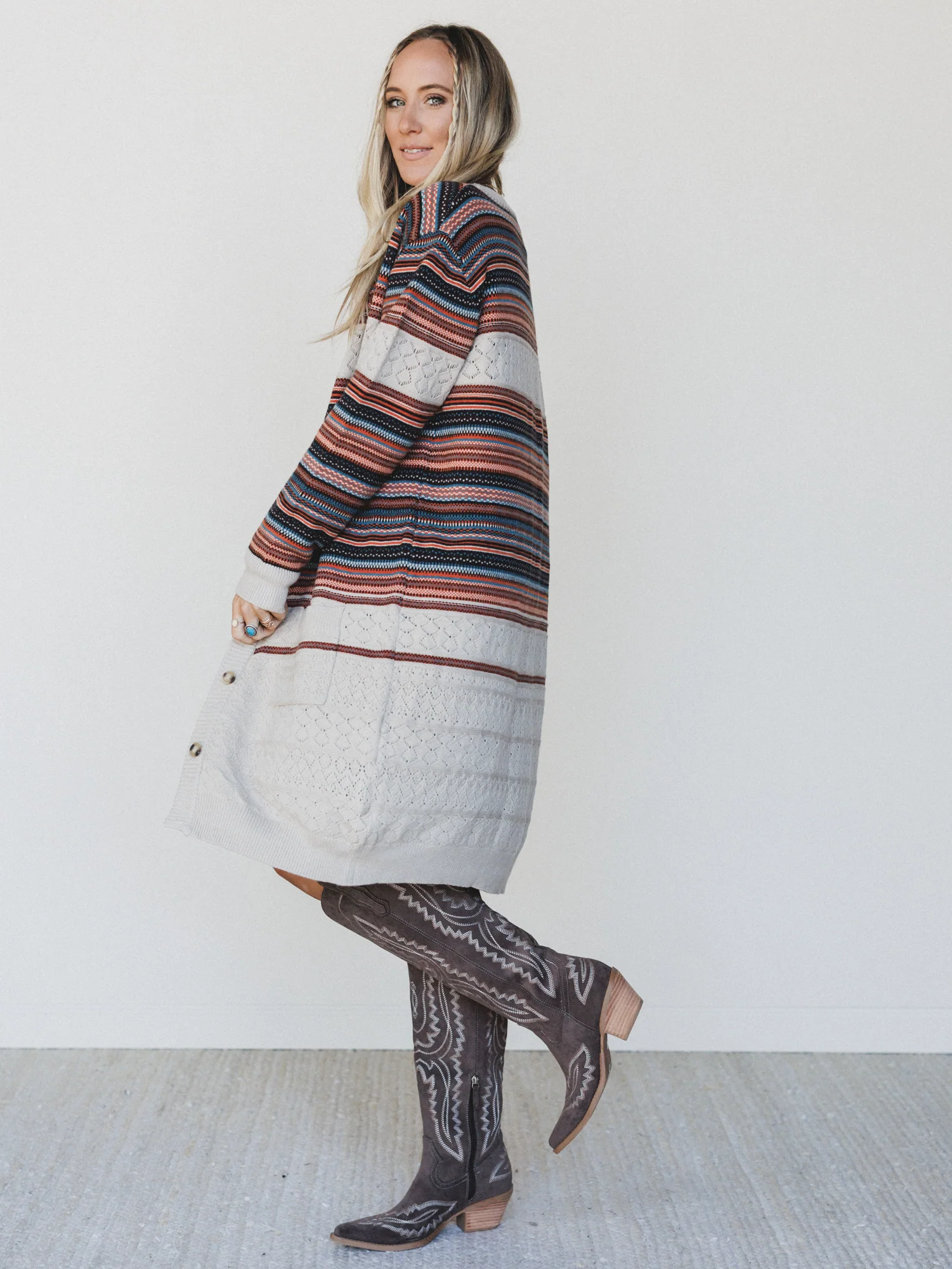 In The Seams Long Cardigan - Light Beige - Image 5