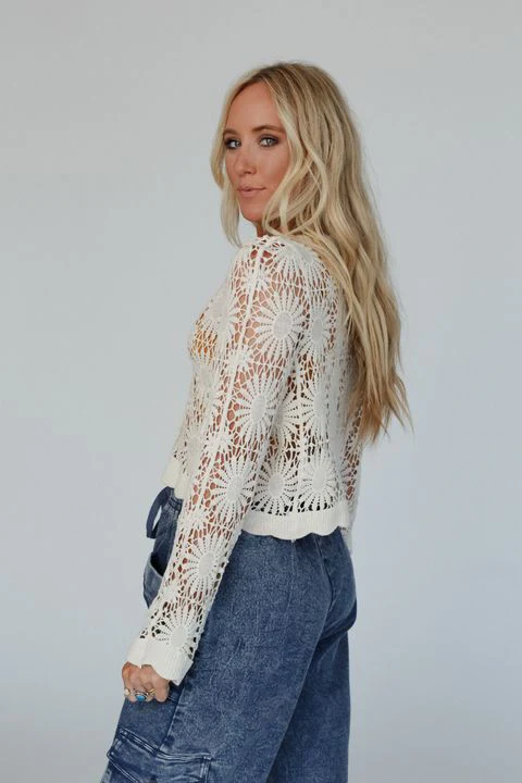 Ipanema Flower Crochet Cardigan - Natural - Image 8