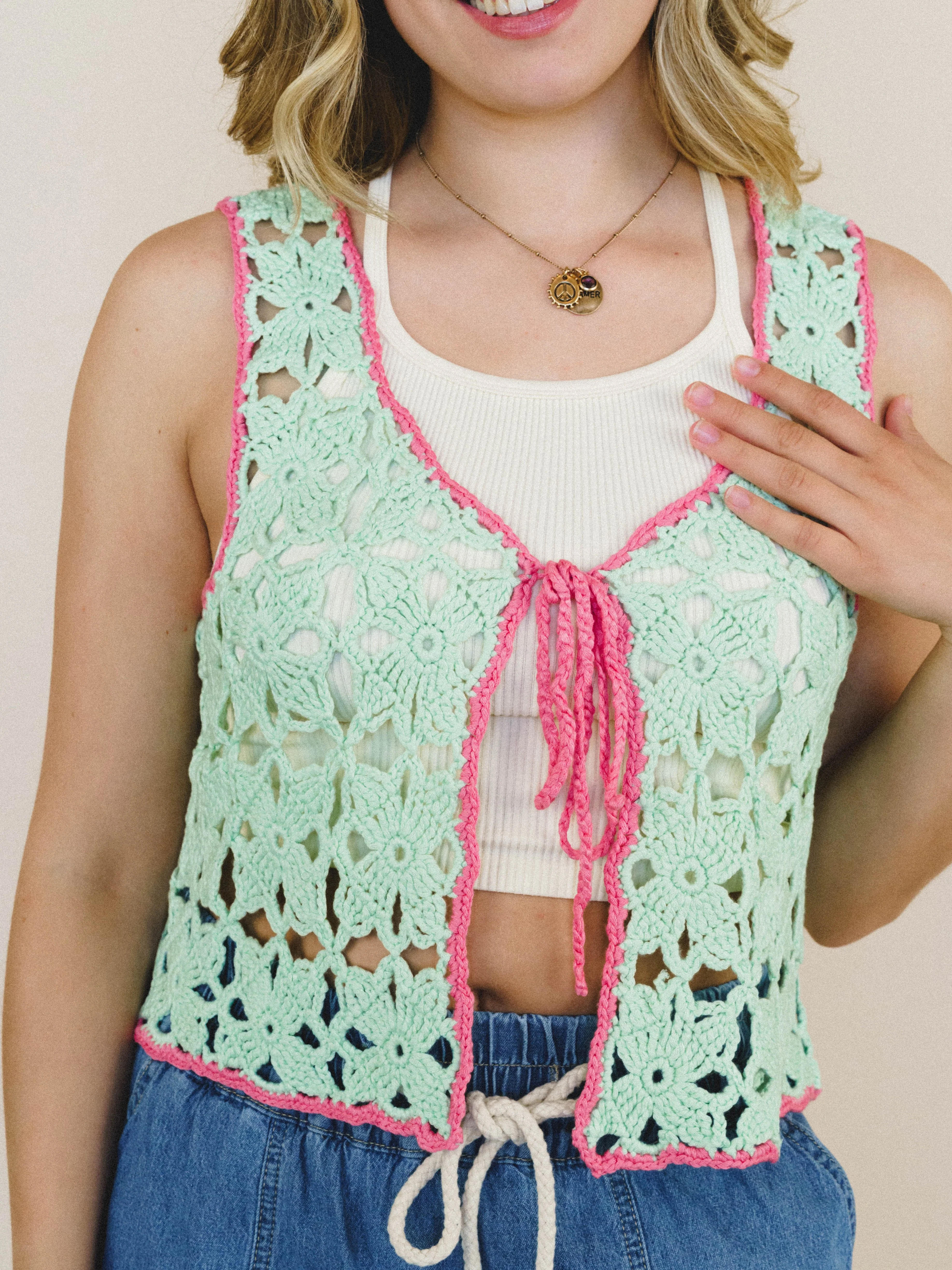 Island Awaits Crochet Vest - Spearmint - Image 3