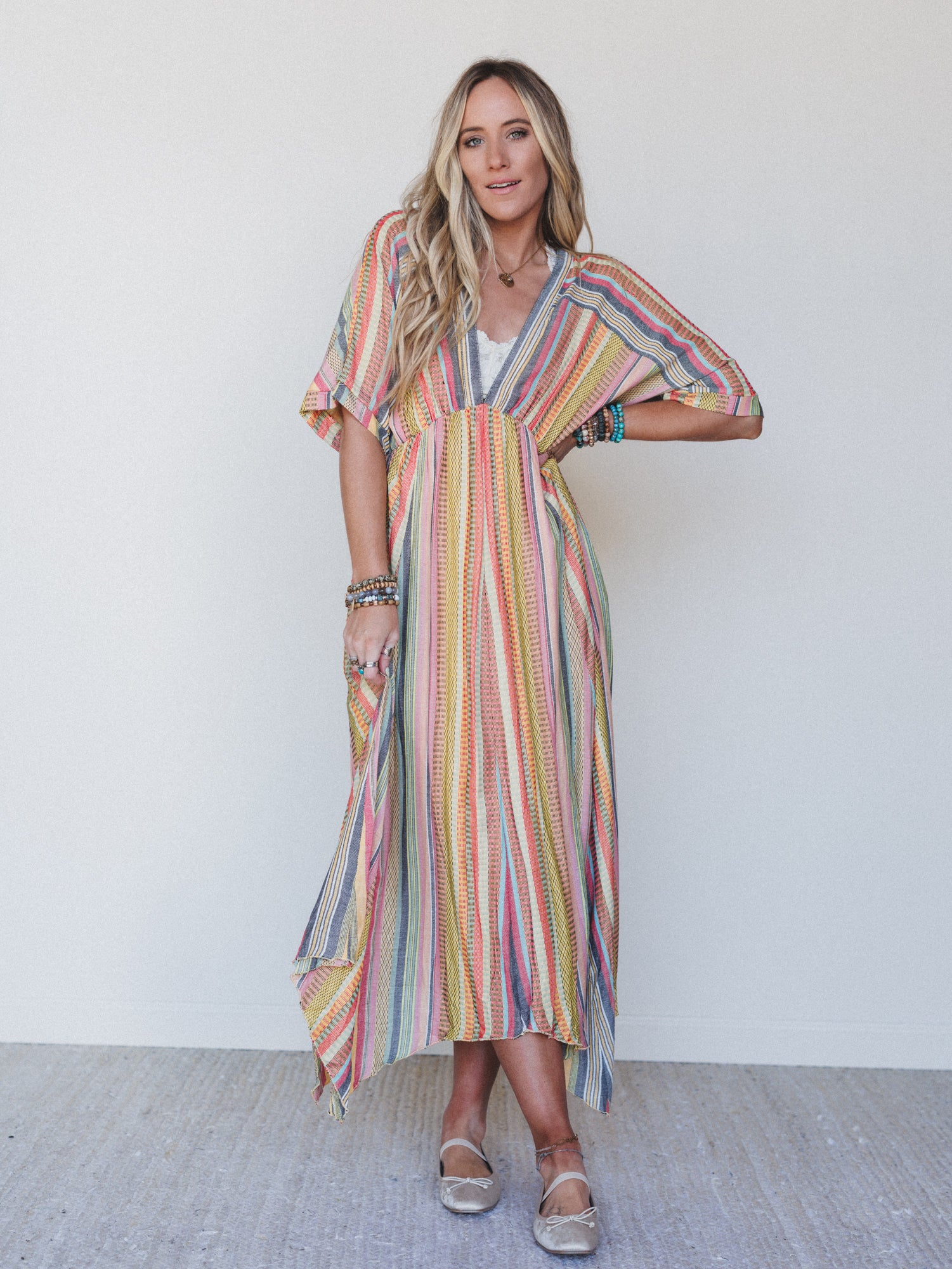Island Tan V Neck Maxi Dress - Yellow Multi - Image 2