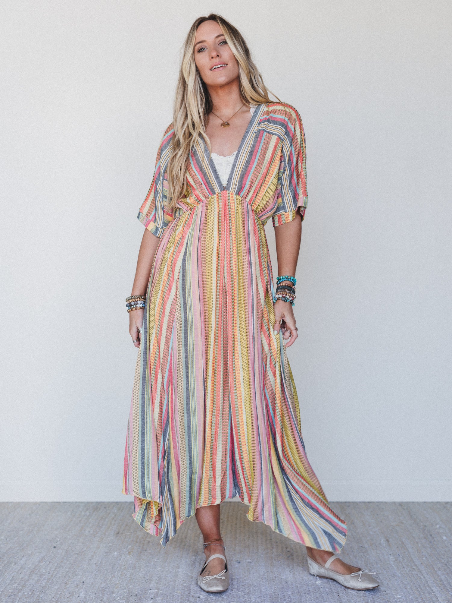 Island Tan V Neck Maxi Dress - Yellow Multi - Image 6