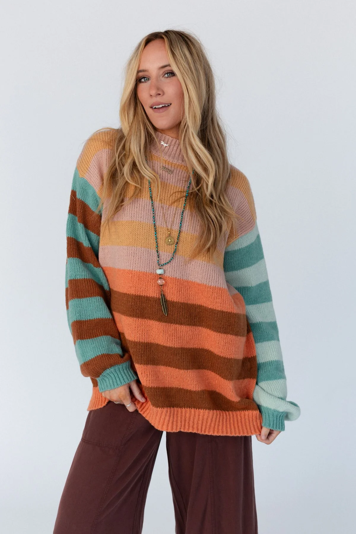 Its A Win Striped Sweater - Apricot Multi - Image 4