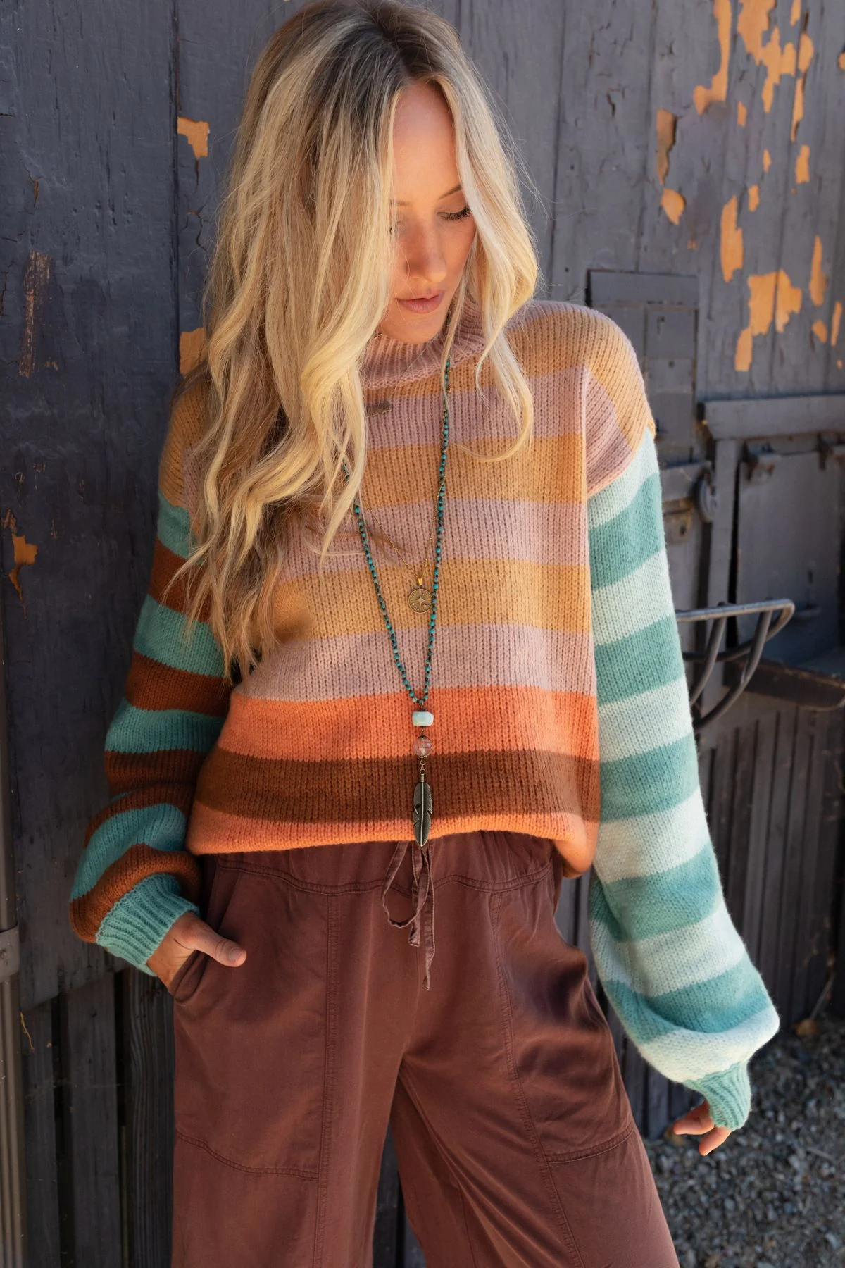 Its A Win Striped Sweater - Apricot Multi - Image 7