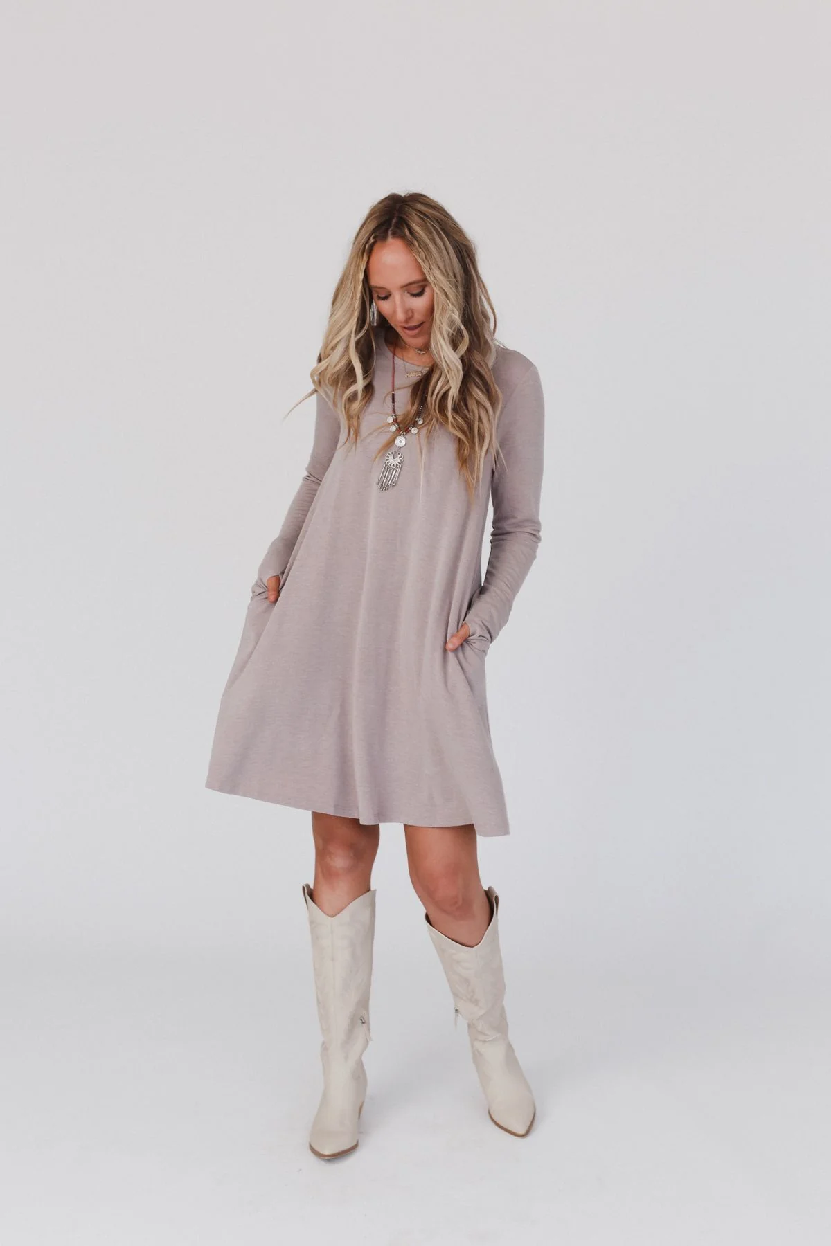 The Nest Jake Long Sleeve Crewneck Dress - Mocha Latte - Image 7