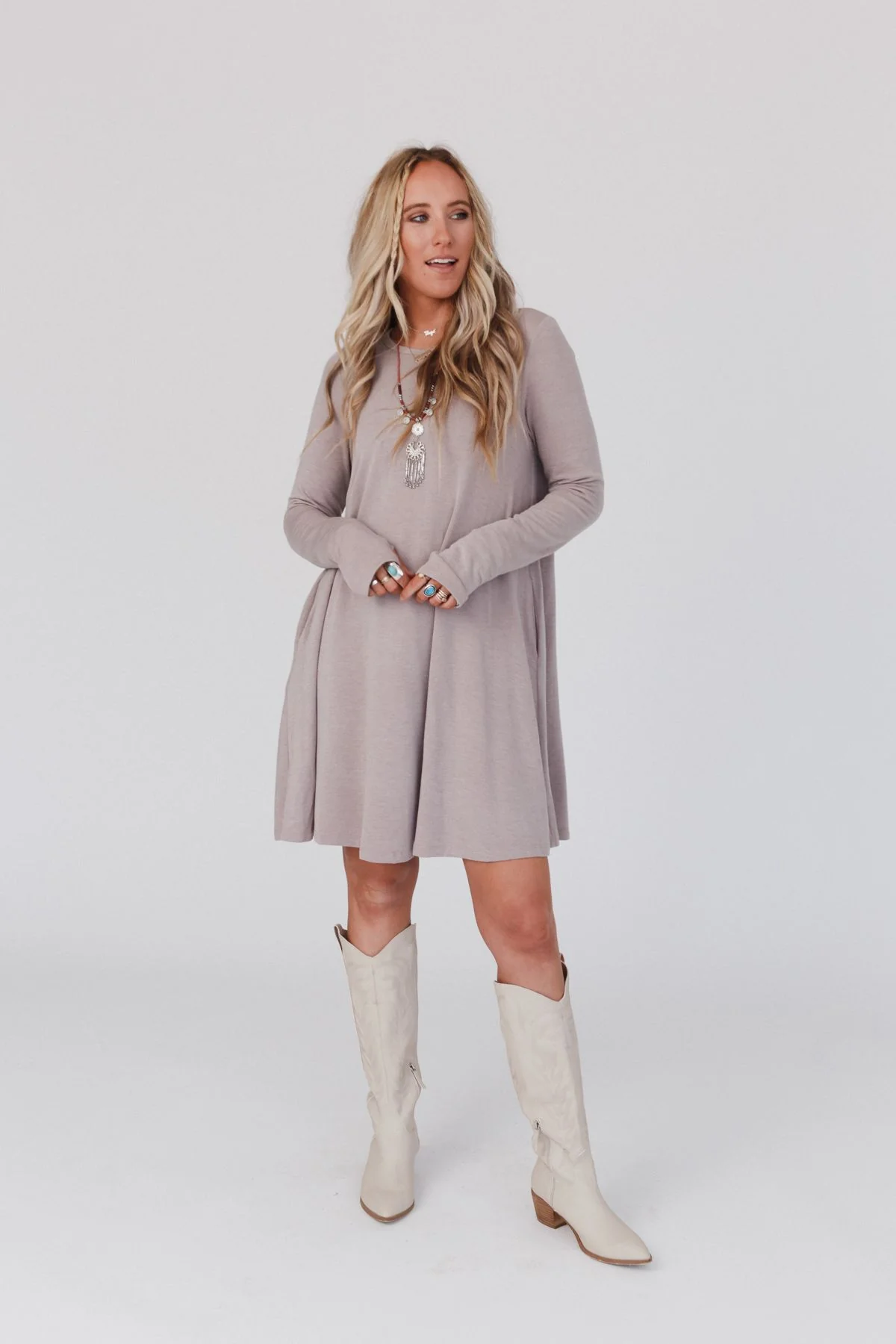 The Nest Jake Long Sleeve Crewneck Dress - Mocha Latte - Image 8