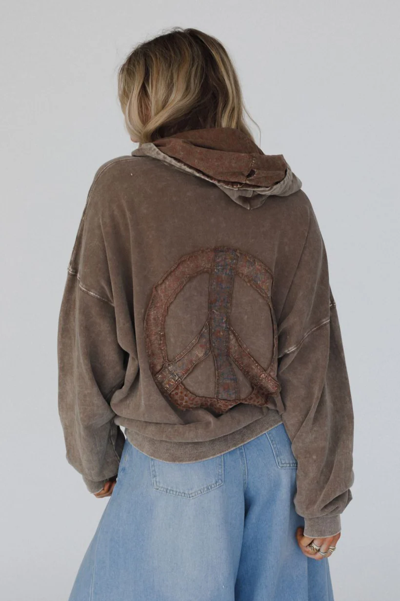 Janelle Peace Patch Sweatshirt Top - Coffee